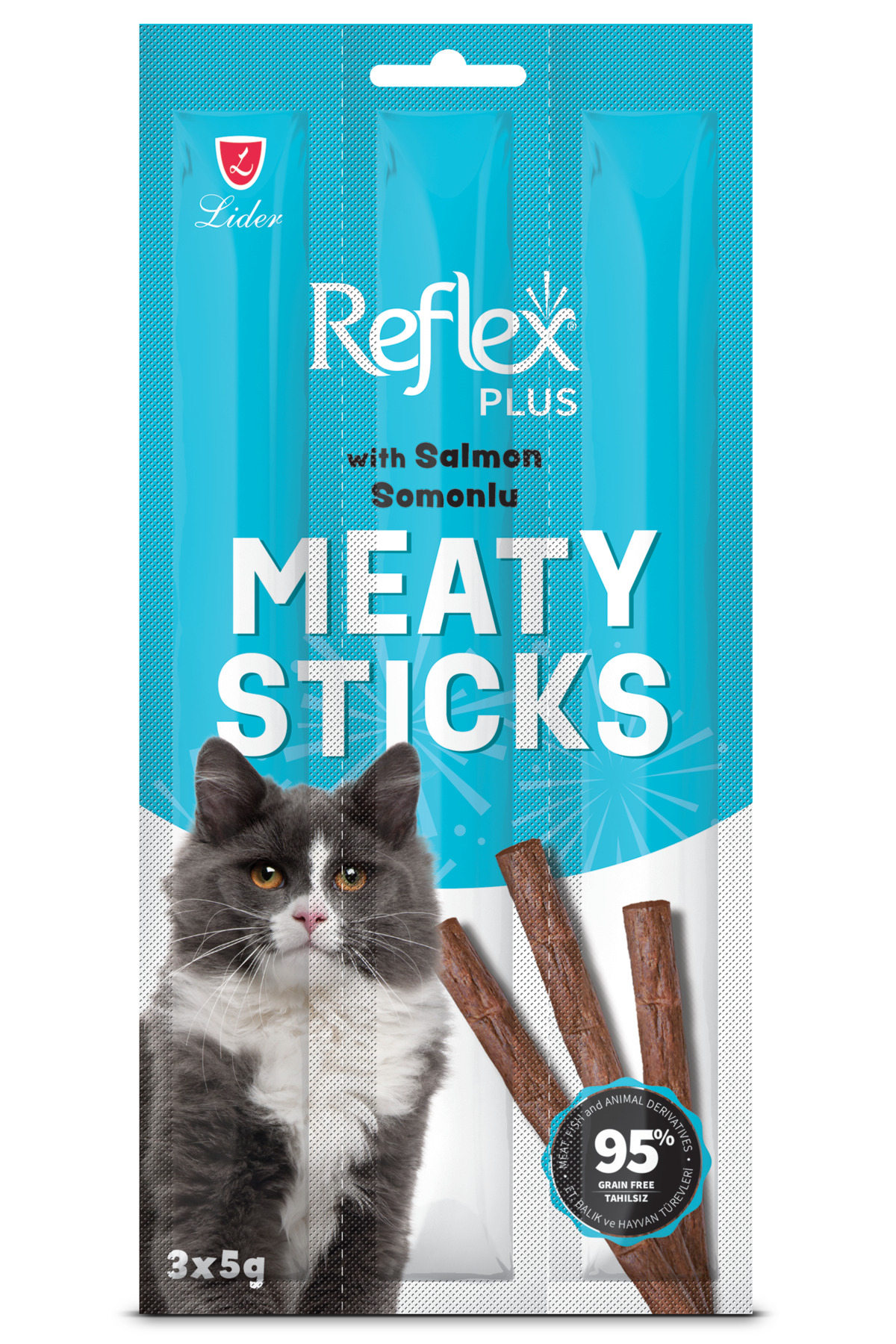 تشویقی گربه بالغ رفلکس Reflex Meaty Sticks با طعم سالمون، ۳×۵ گرم