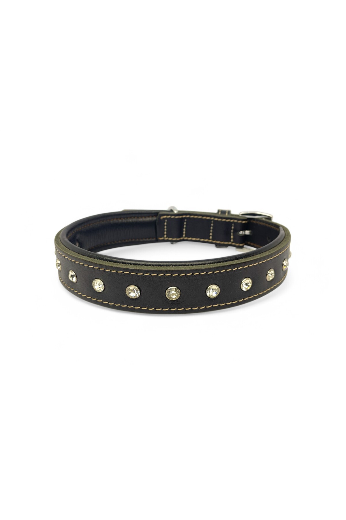 قلاده گردنی سگ کانینی کالار Canini Collar، چرم طبیعی مشکی با نگین