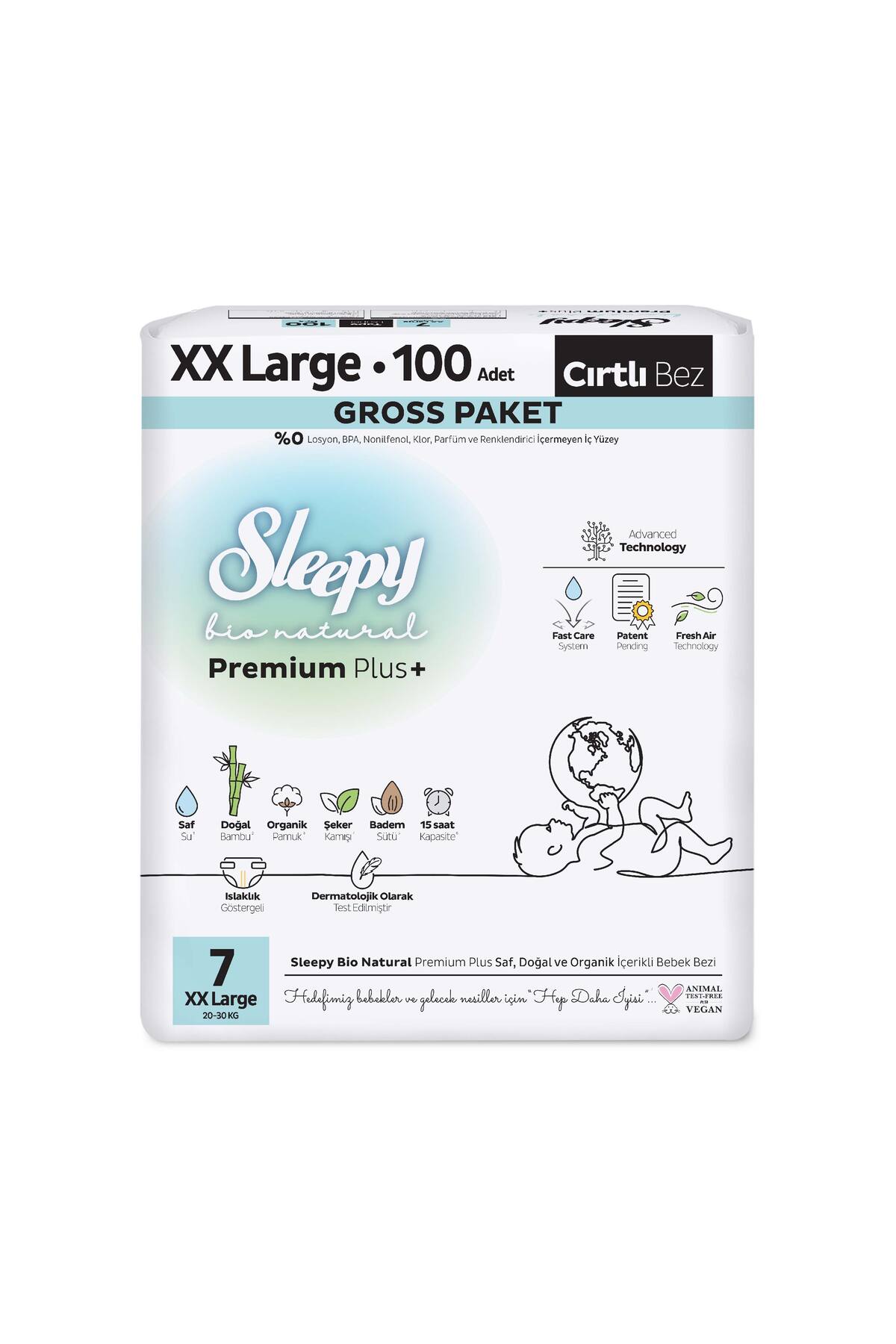 پوشک بچه بسته بندی بایو نچرال پرمیوم پلاس ناخالص سایز 7 XXLARGE 100 عدد اورجینال Sleepy