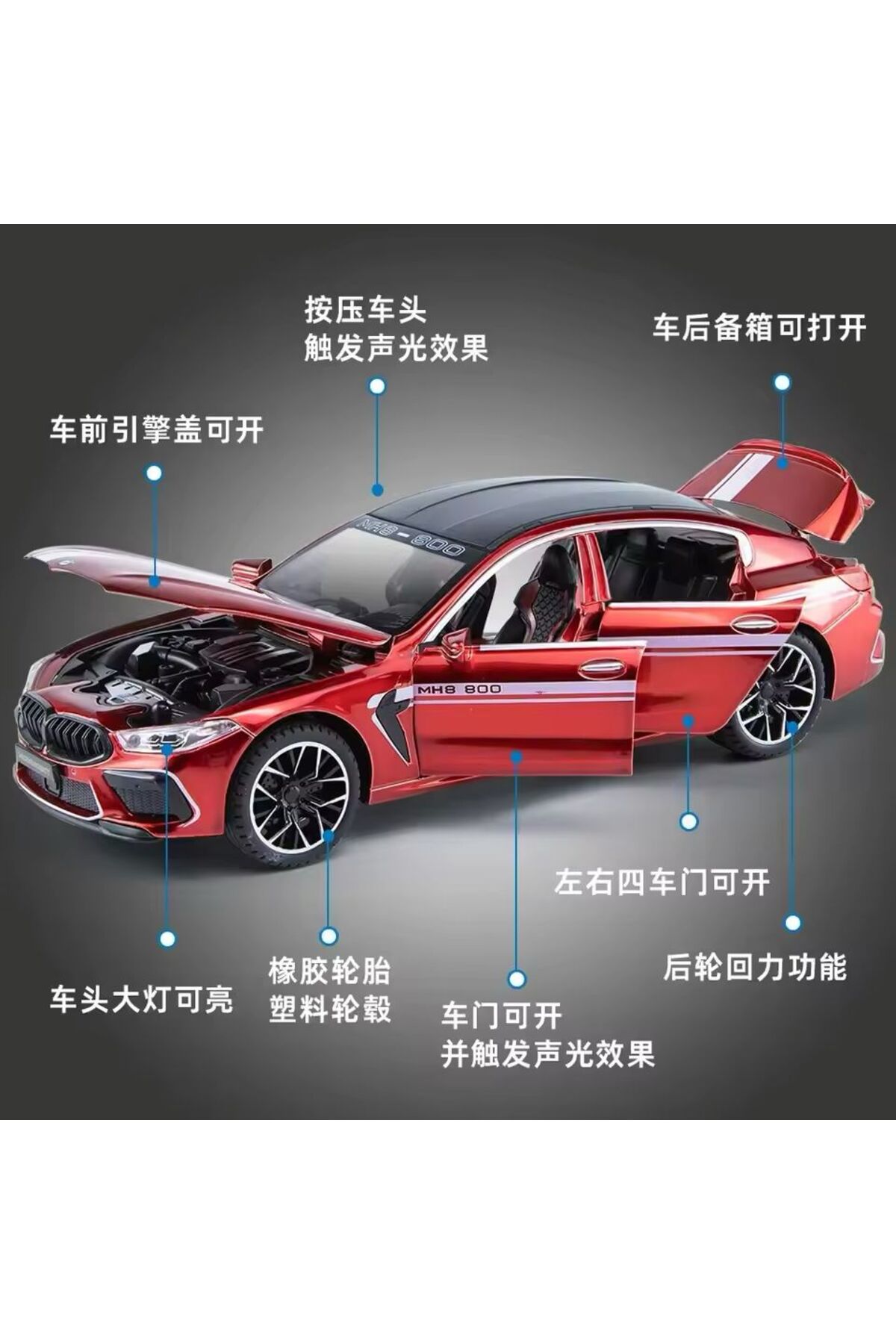 مدل خودرو 1:24 BMW M8 DIECAST درب صندوق عقب باز می شود MANHART اورجینال scntoys