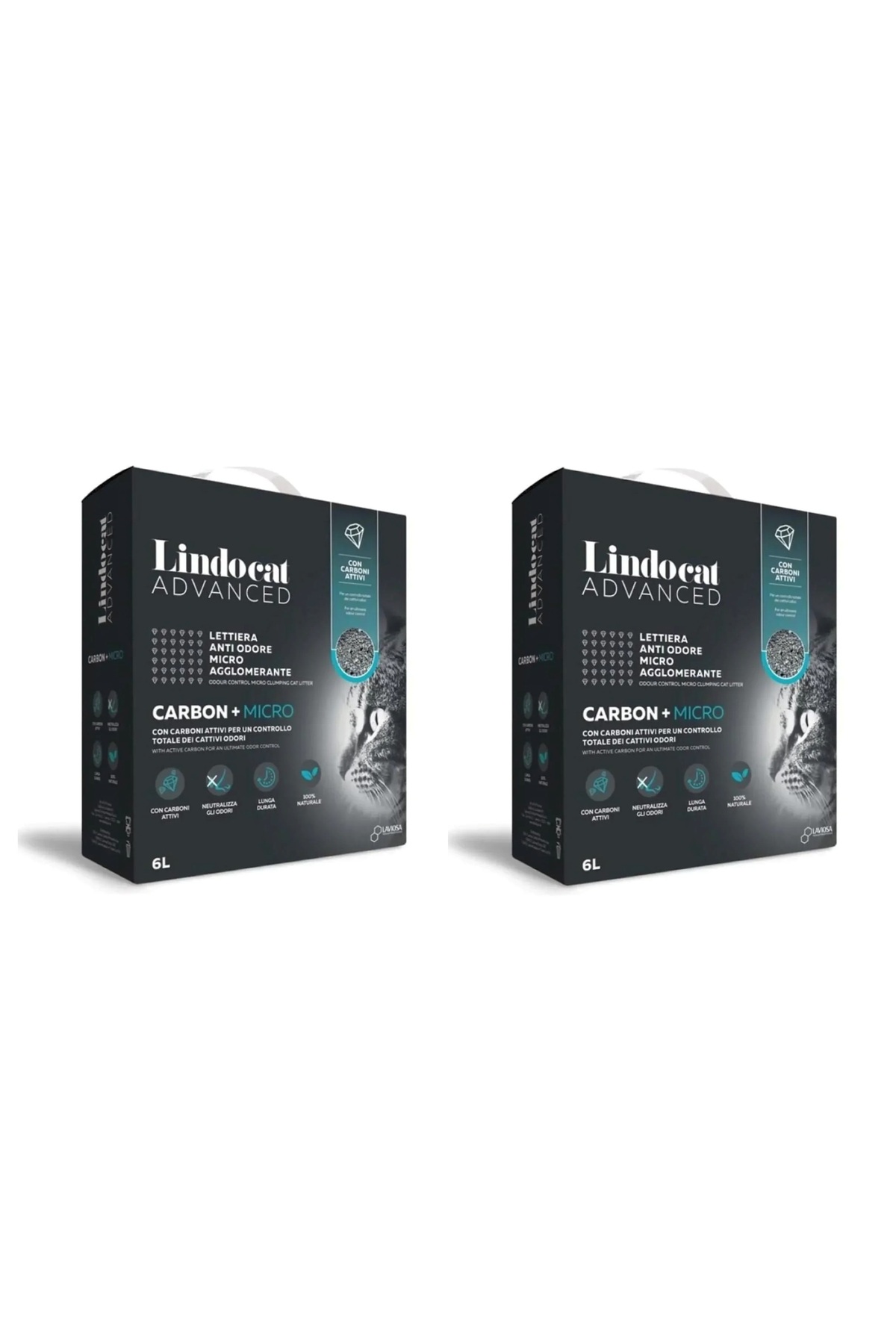 خاک گربه کلامپ‌شونده لیندو کت Lindo Cat Advanced Carbon + Micro، دو بسته ۶ لیتری 2 Adet