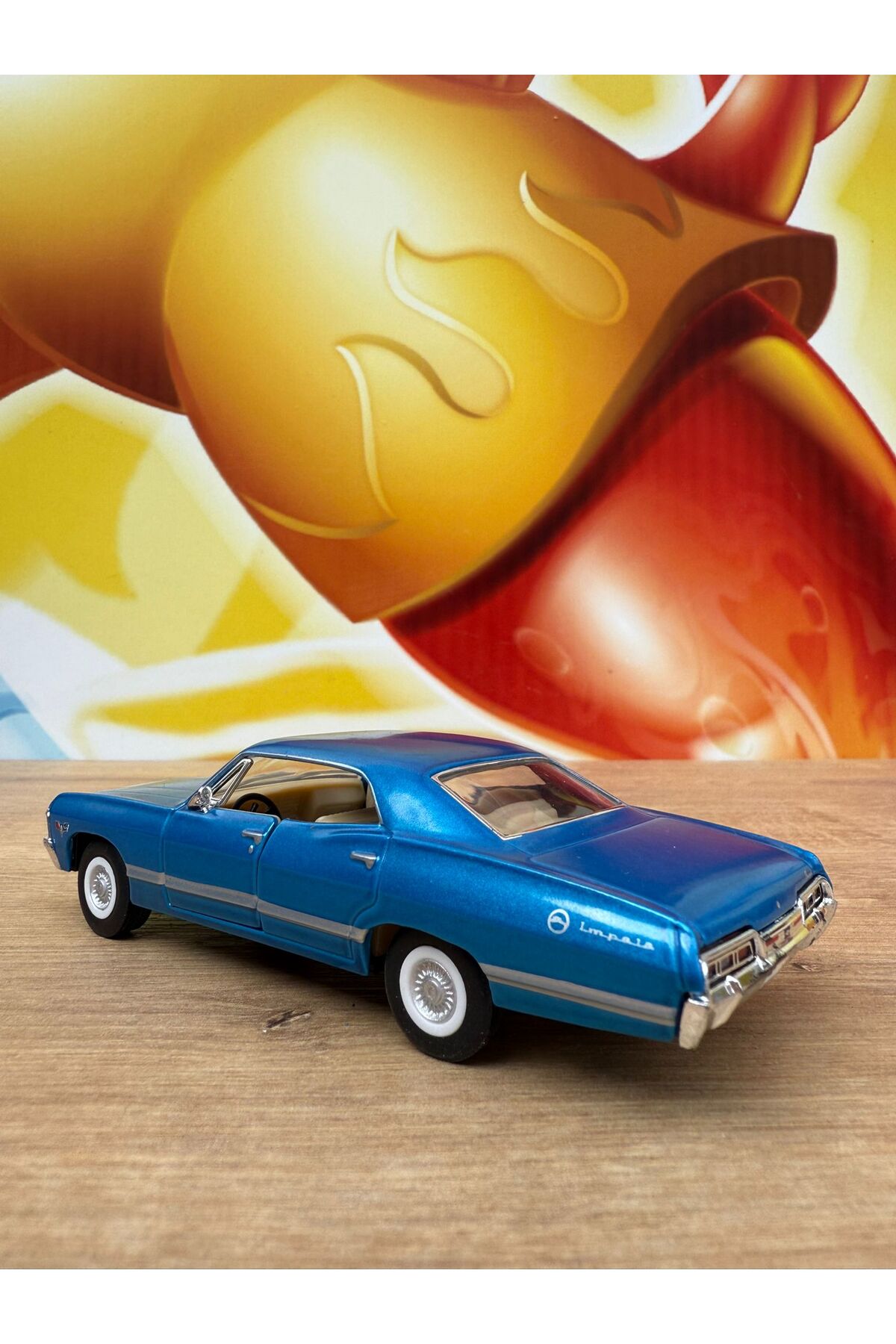 مدل خودرو PULL DROP 1967 CHEVROLET IMPALA BLUE DIECAST CAR CHEVY OPENING DOORS اورجینال scntoys