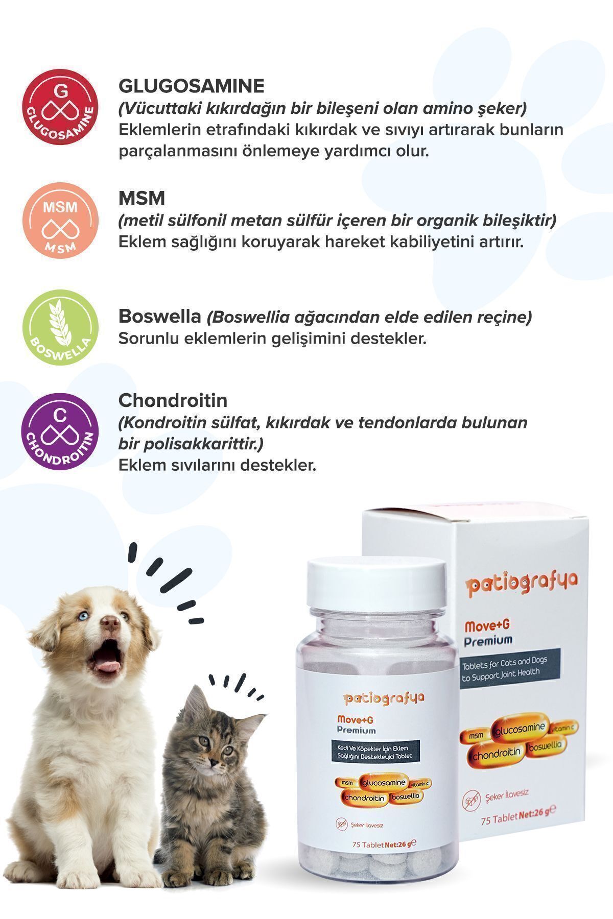 قرص گلوکوزامین Premium Move G پاتیوگرافیا patiografya برای گربه و سگ، مدل GA126
