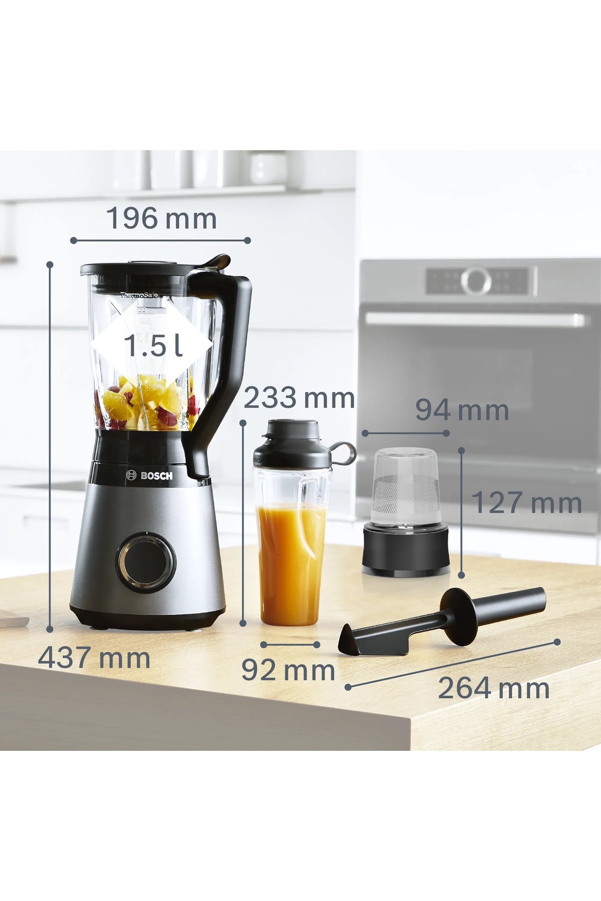 ست مخلوط کن کاسه شیشه ای سری ویتا پاور | 4 نقره 1200 وات اورجینال Bosch