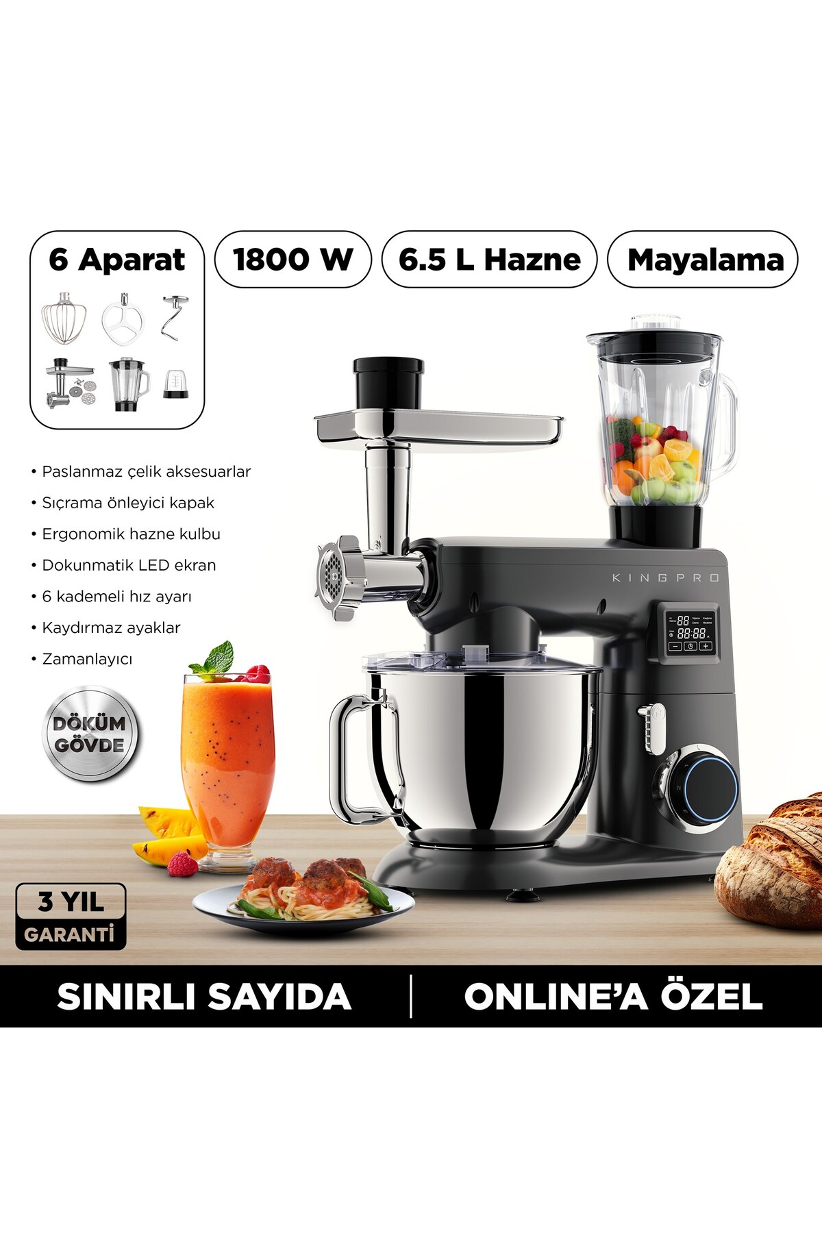 میکسر و ست دامبو KSM4001 آشپز آشپزخانه آنتراسیت اورجینال KİNGPRO