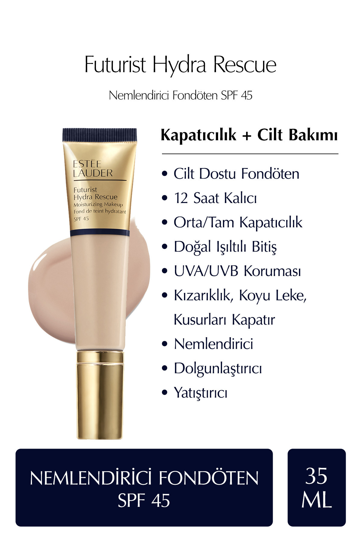 کرم پودر FUTURIST HYDRA RESCUE SPF 45 HUMIDIFIER FOUNDATION 35ML رنگ: 2C1 بژ خالص Estee Lauder