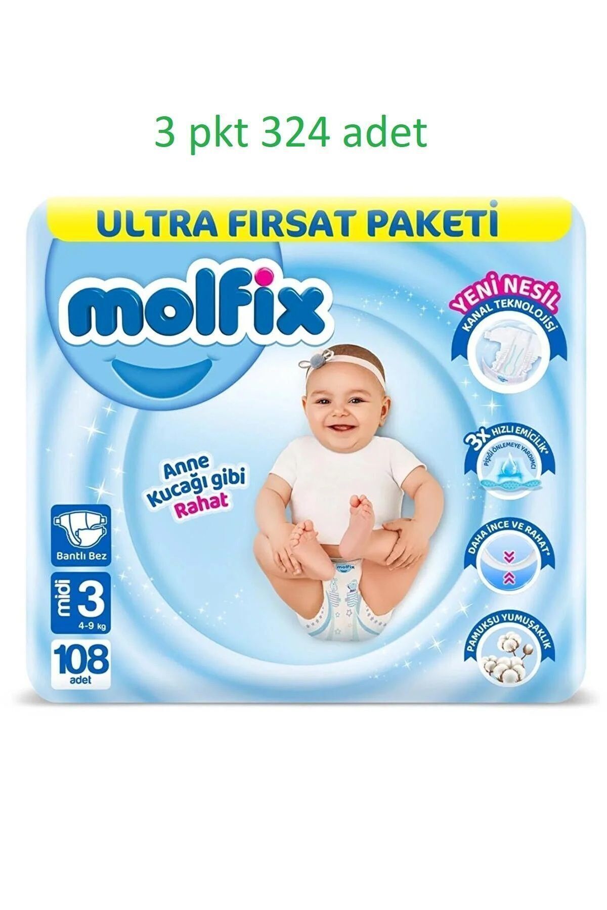 پوشک بچه بسته ULTRA OPPORTUNITY MIDI SIZE 3 108 324 عدد 4 9 کیلوگرم اورجینال Molfix
