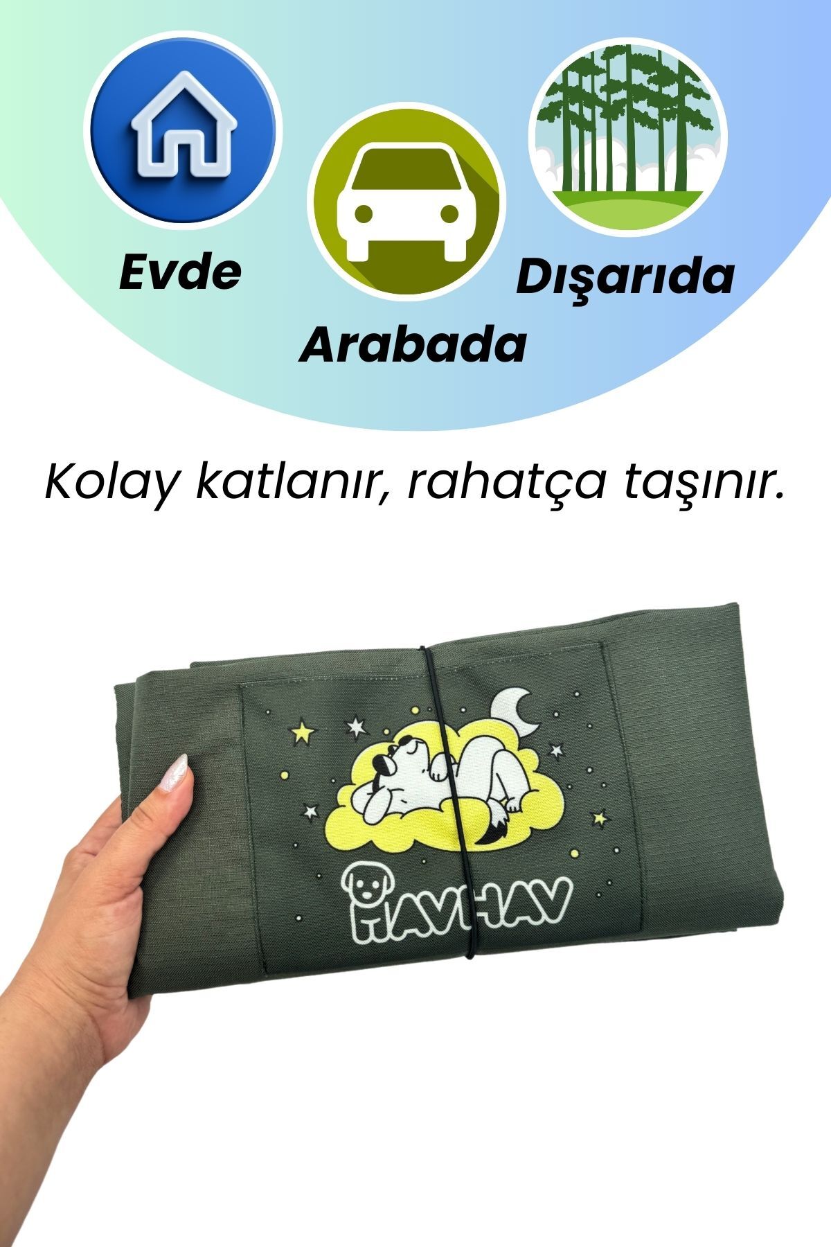 تشک سگ هاوهاو Havhav برای نژادهای متوسط و بزرگ، 47x85 CM، سبز، تاشو و جیب‌دار