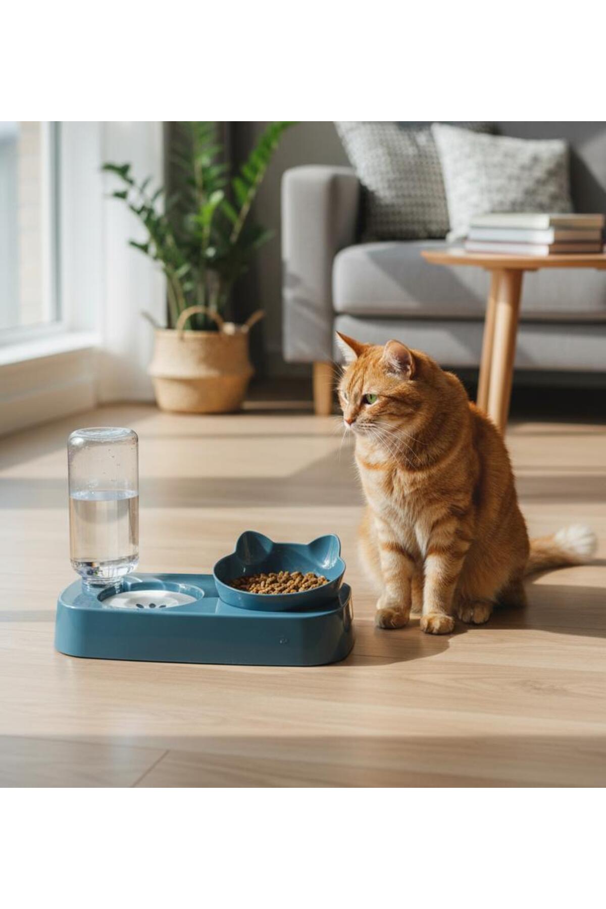 ست ظرف غذا و آب گربه پتزا Petza PawDuo، آبی