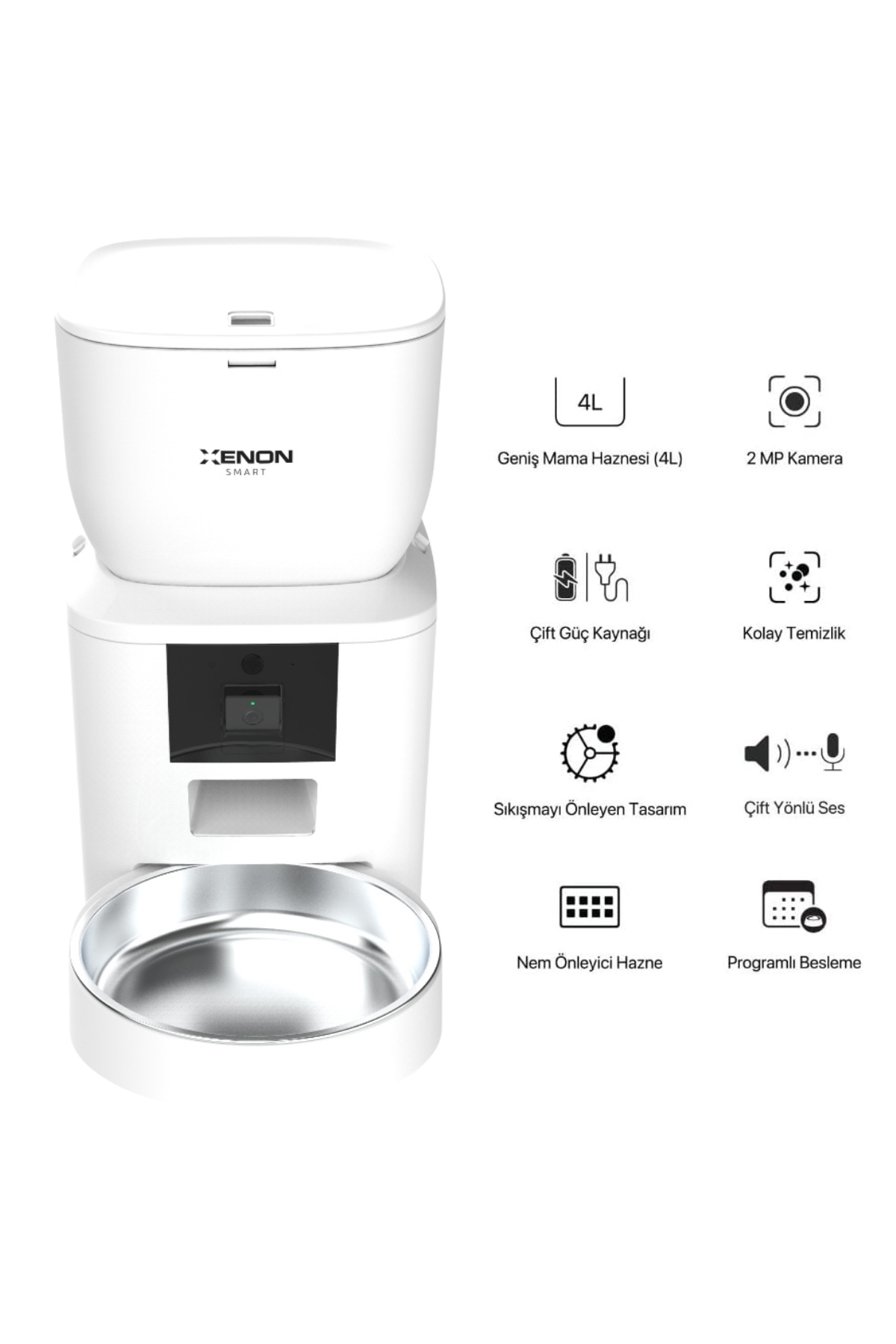 ظرف غذای خودکار گربه زنون اسمارت Xenon Smart X8604 دوربین‌دار با کاسه استیل