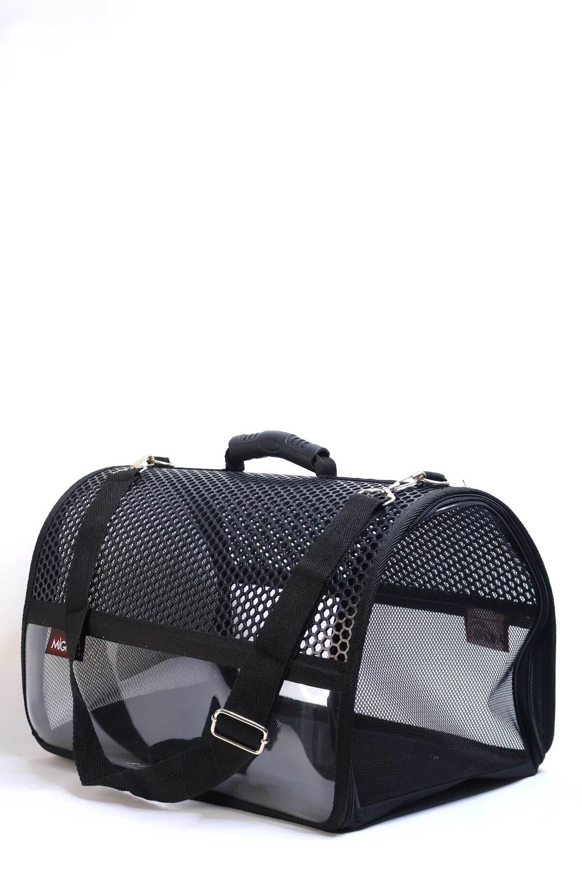 کیف حمل شانه‌ای گربه و سگ میگنو Migno Flybag Voyager، مدل توری و شفاف، مشکی (VOY014)