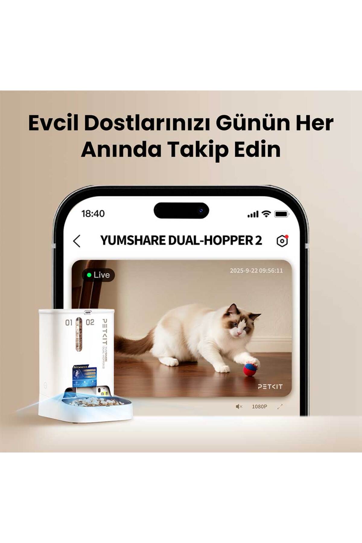 ظرف غذای هوشمند دوربین‌دار دو‌مخزنه پت‌کیت Petkit Yumshare 2 AI، مدل HOPPER22