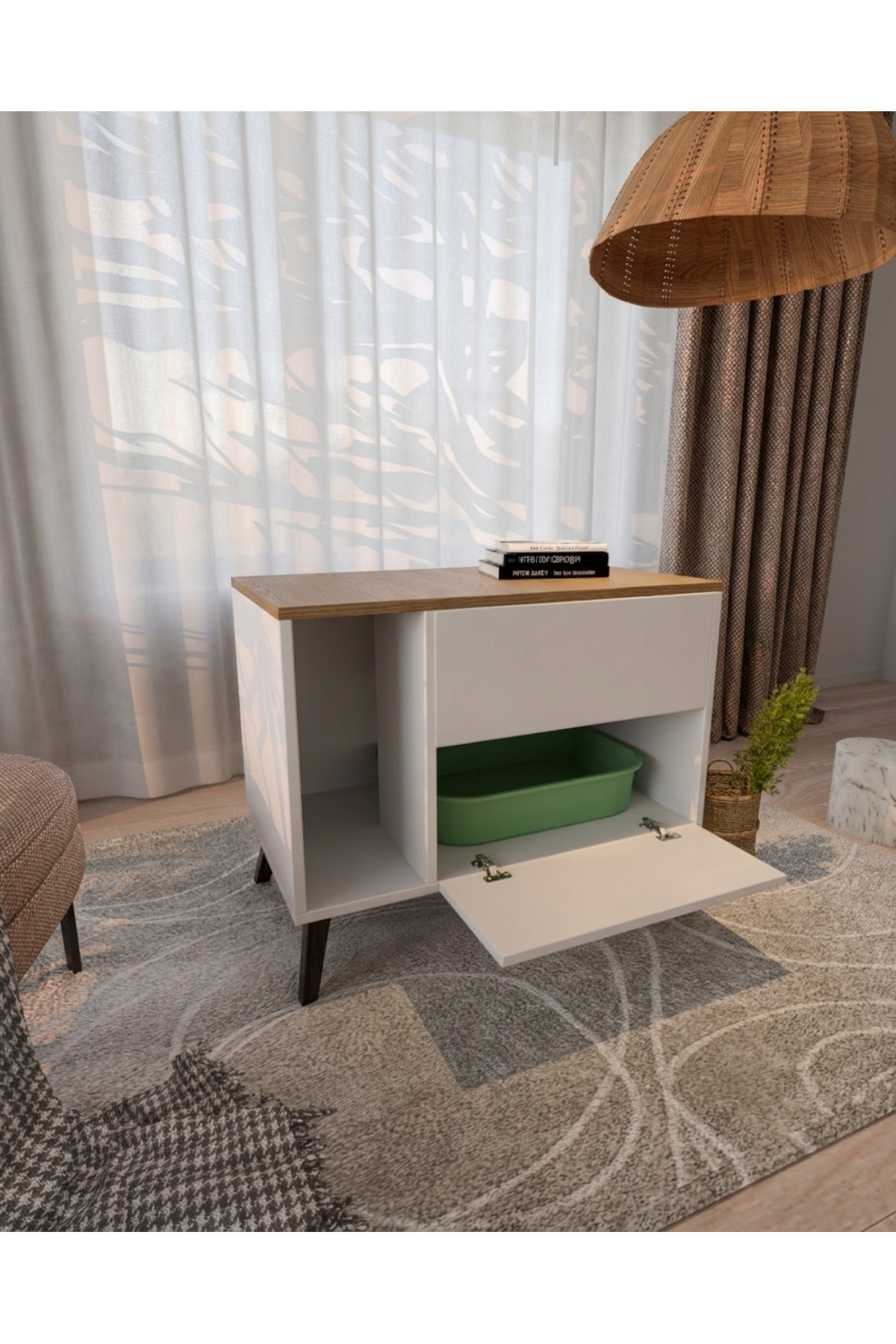 کابینت توالت گربه لموورا هوم دیزاین Lemvora Home Design، ورودی پنهان، ۱۰۰٪ MDF سفید