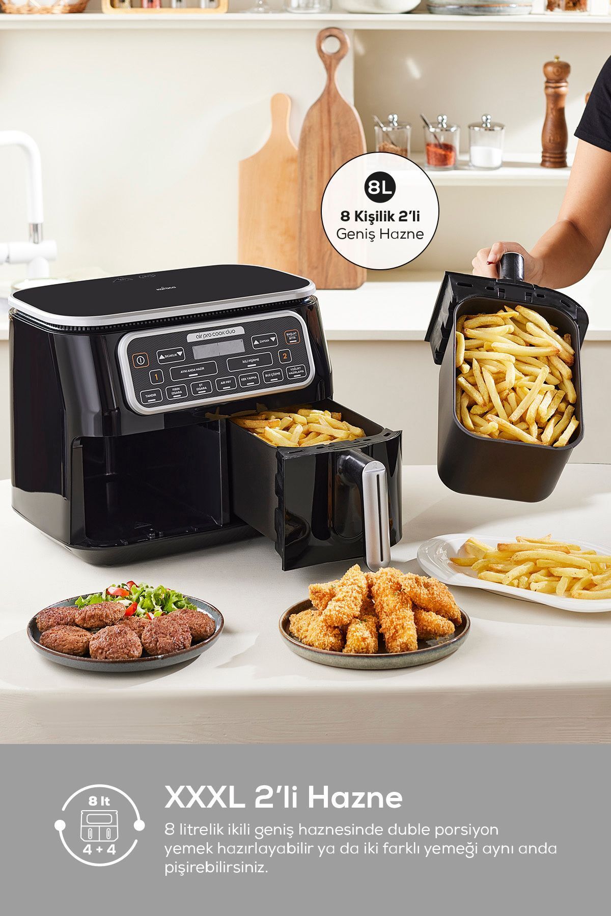 سرخ کن AIR PRO COOK DUO TANDOOR XXXL 4+4 لیتری AIRFRYER STARGOLD برای 8 نفر اورجینال Karaca