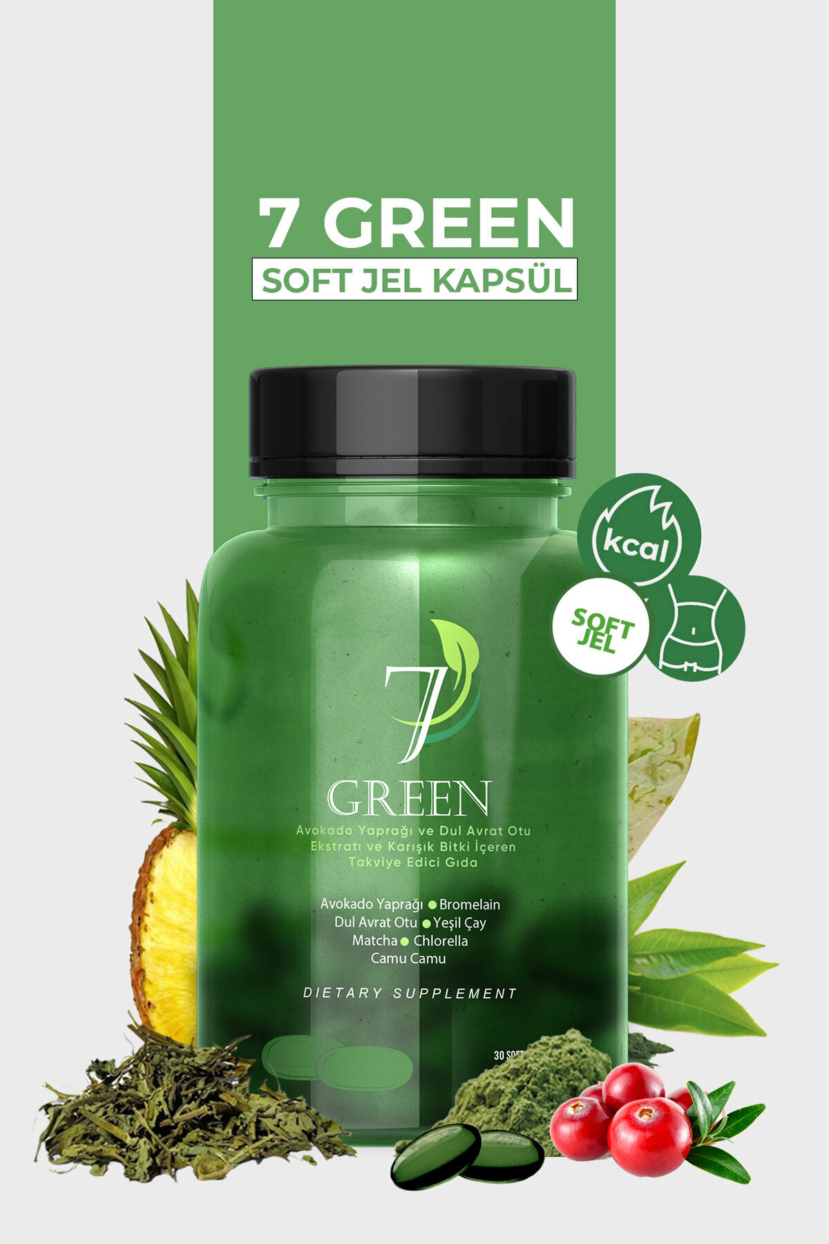 کپسول عصاره برگ آووکادو و گیاه دم شیر ۷ گرین - مکمل غذایی طبیعی 7 Green Avokado Yaprağı Ve Dul Avrat Otu Ekstratı Içeren Kapsül
