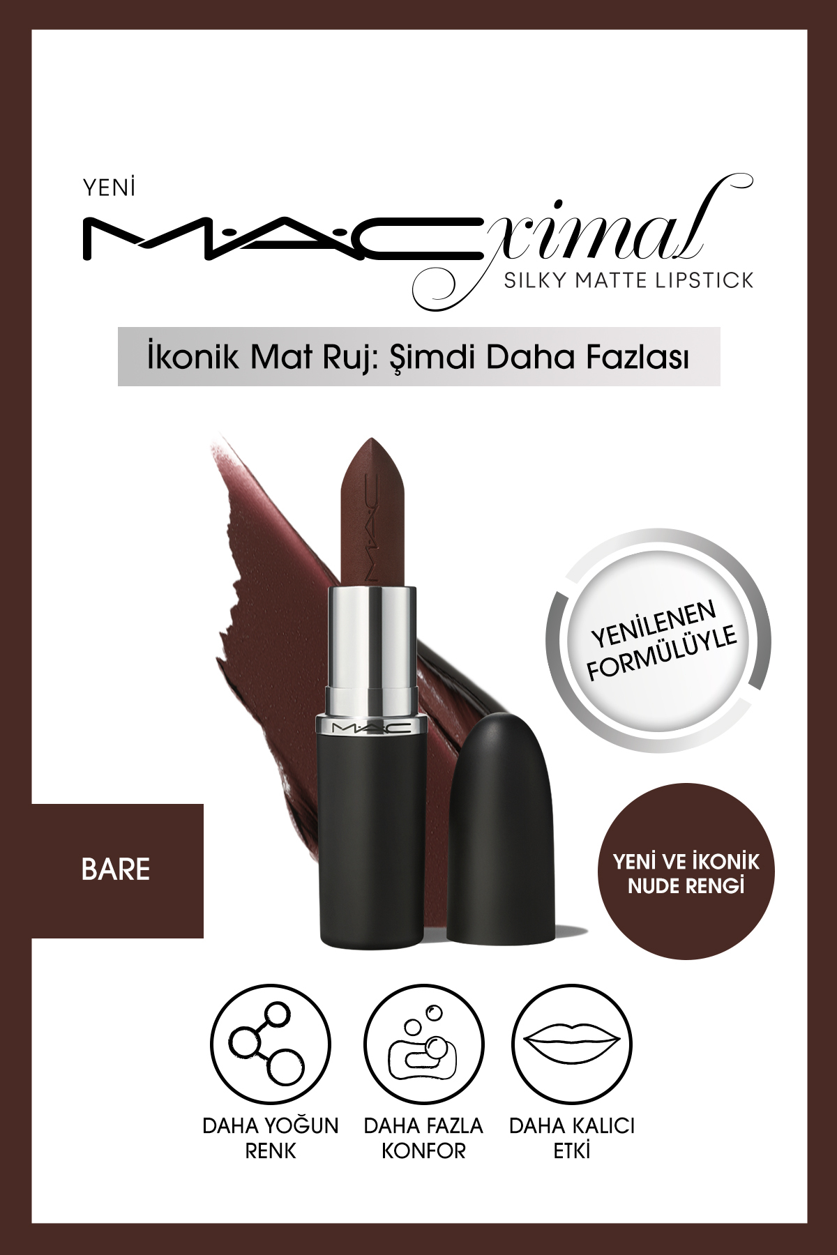 رژ لب مات ابریشمی مرطوب کننده رنگ فشرده موثر BARE MACXIMAL 3.5 گرم Mac