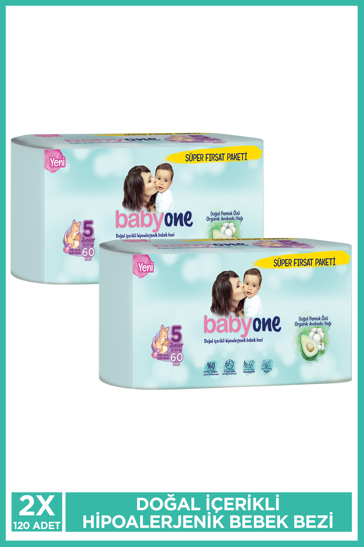 پوشک بچه سایز 5 جونیور 11 18 کیلوگرم 60X2 مجموع 120 عدد اورجینال Babyone