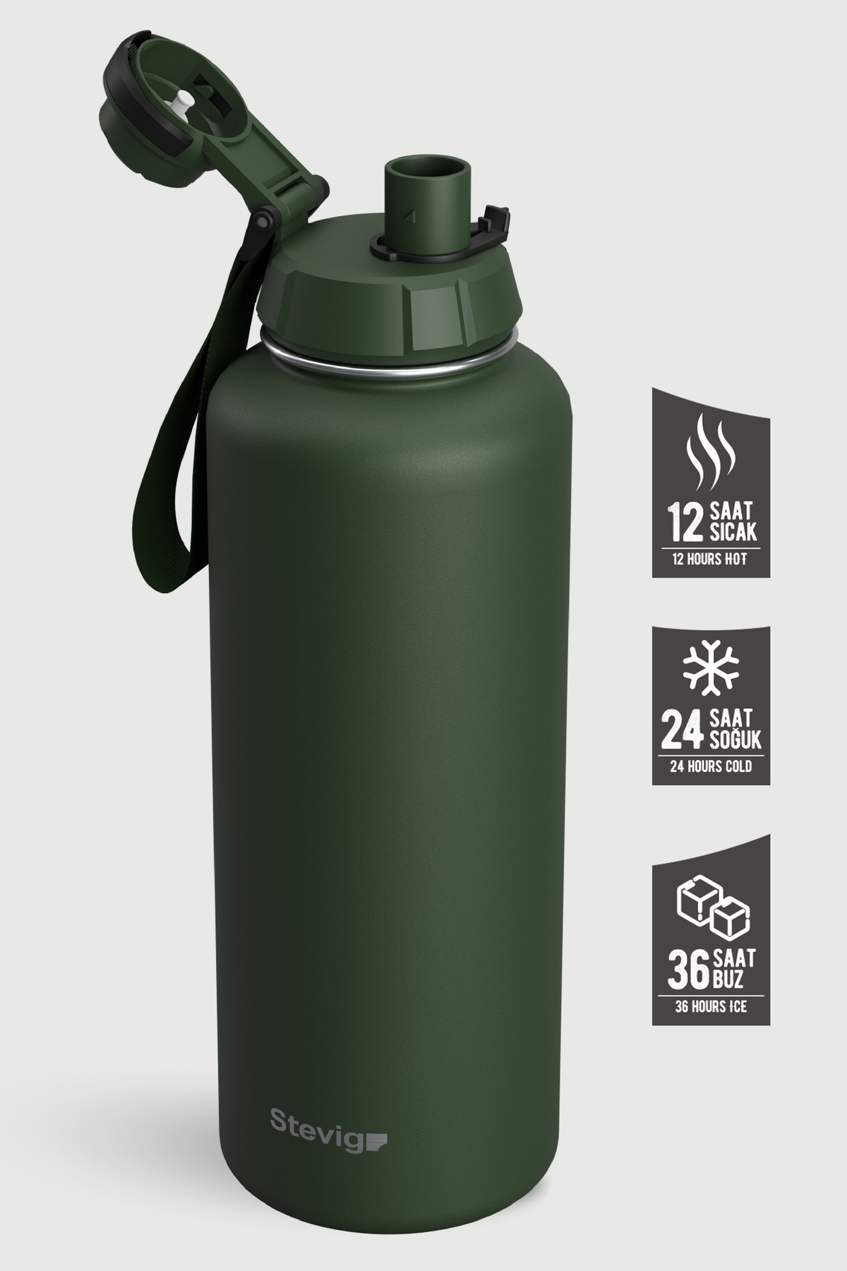 فلاسک 1 قمقمه فولادی ضد نشتی دستی 1500 ML GREEN ST 252 اورجینال Stevig