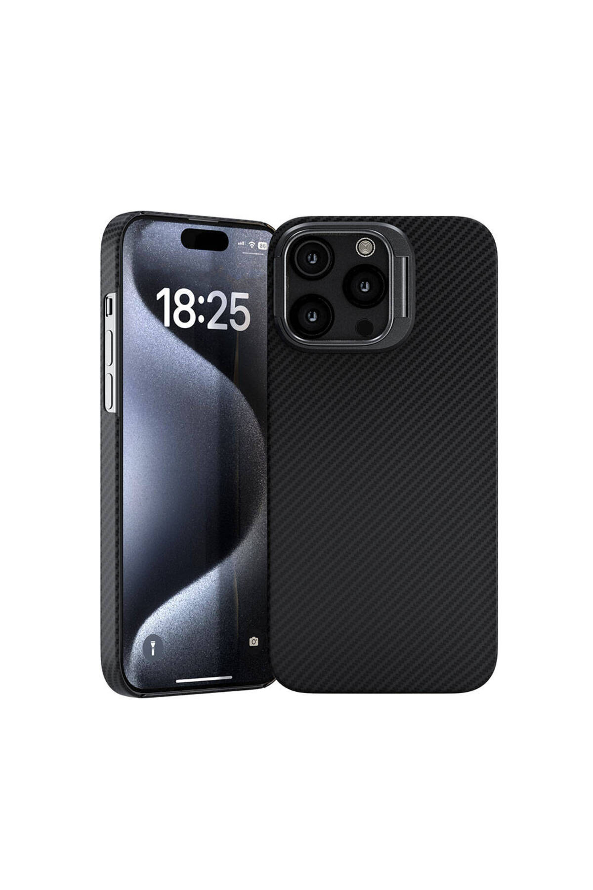 کاور و قاب شارژر مخصوص IPHONE 15 PRO MAX MAGSAFE KEVLAR KREK CARBON STAND CASE مشکی ECRUZ