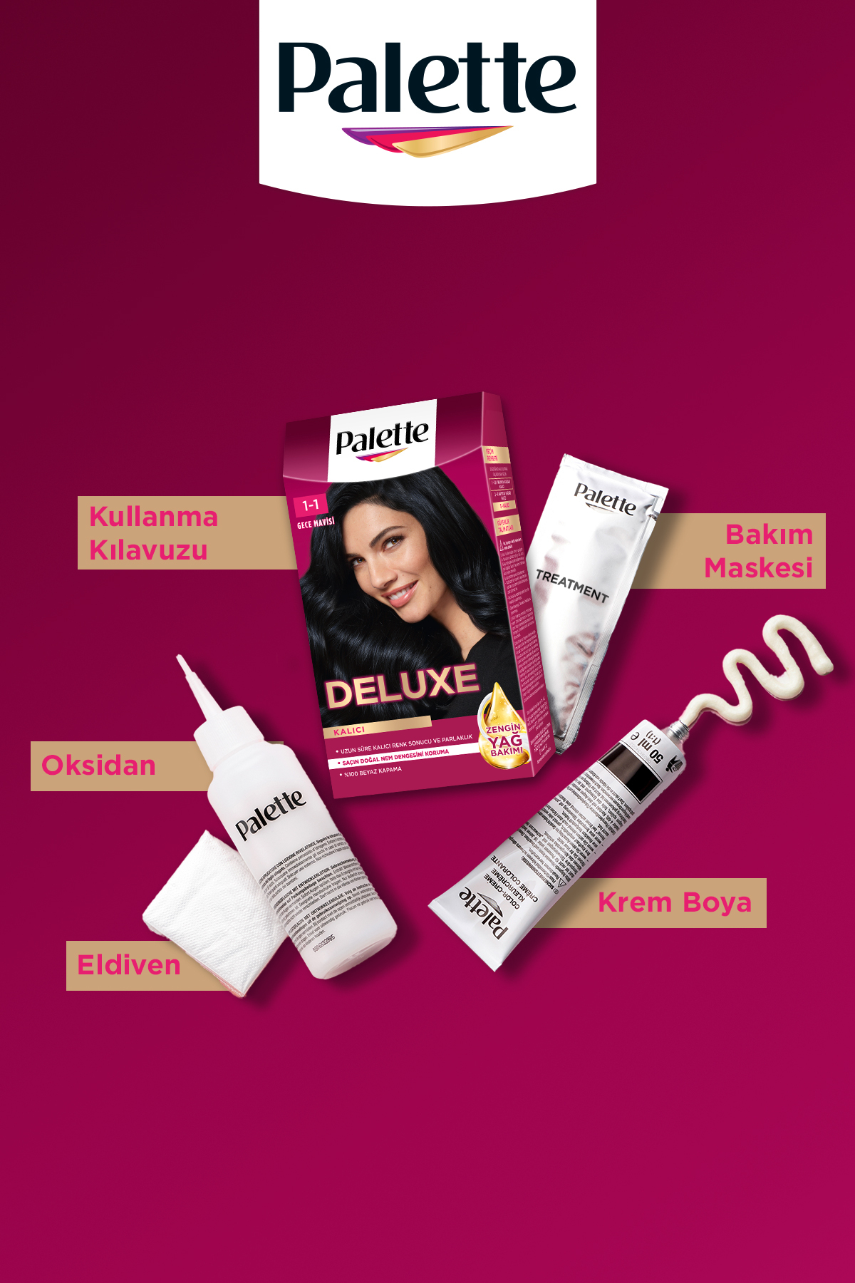 کیت رنگ مو و ماسک موی Deluxe 1-1 با رنگ موی آبی و مراقبت از مو پالت Palette