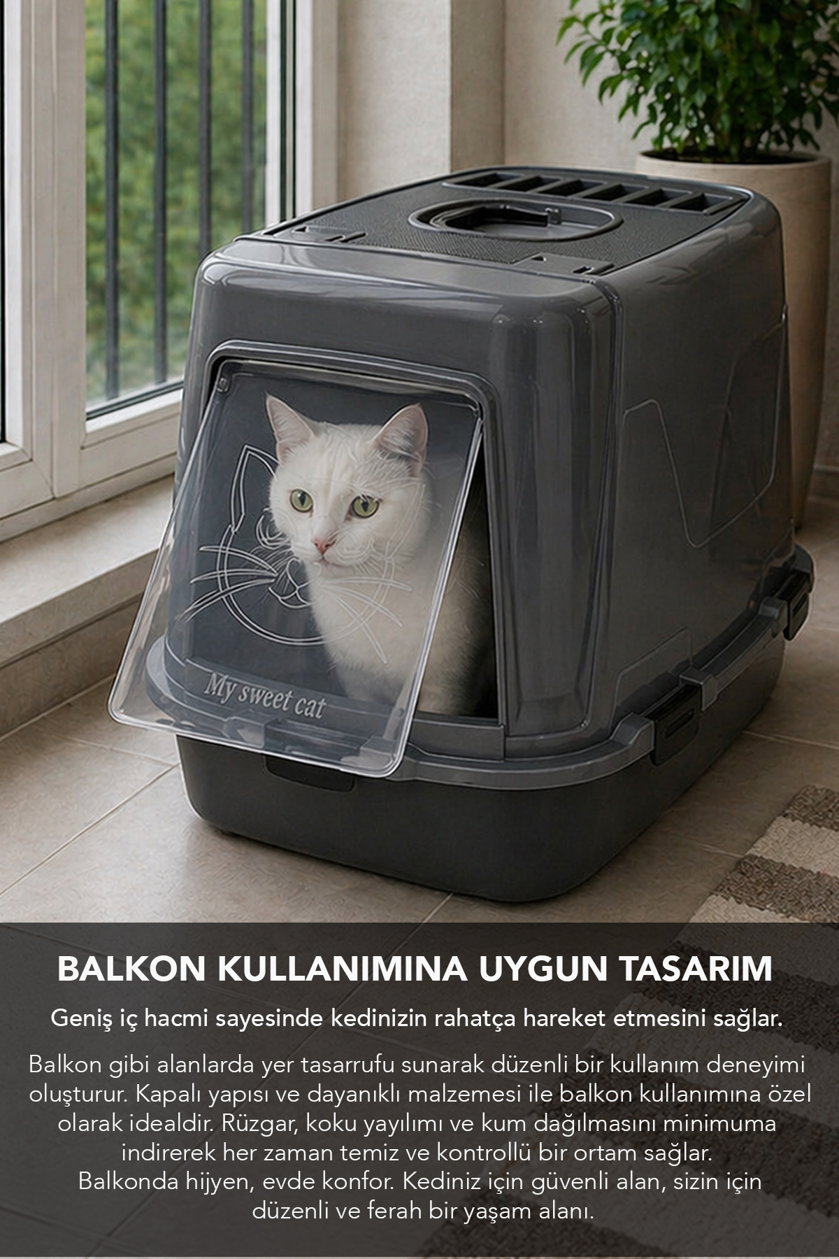 توالت گربه دربسته XXL مگا با فیلتر بو و بیلچه، خاکستری، ملنی هوم Meleni Home