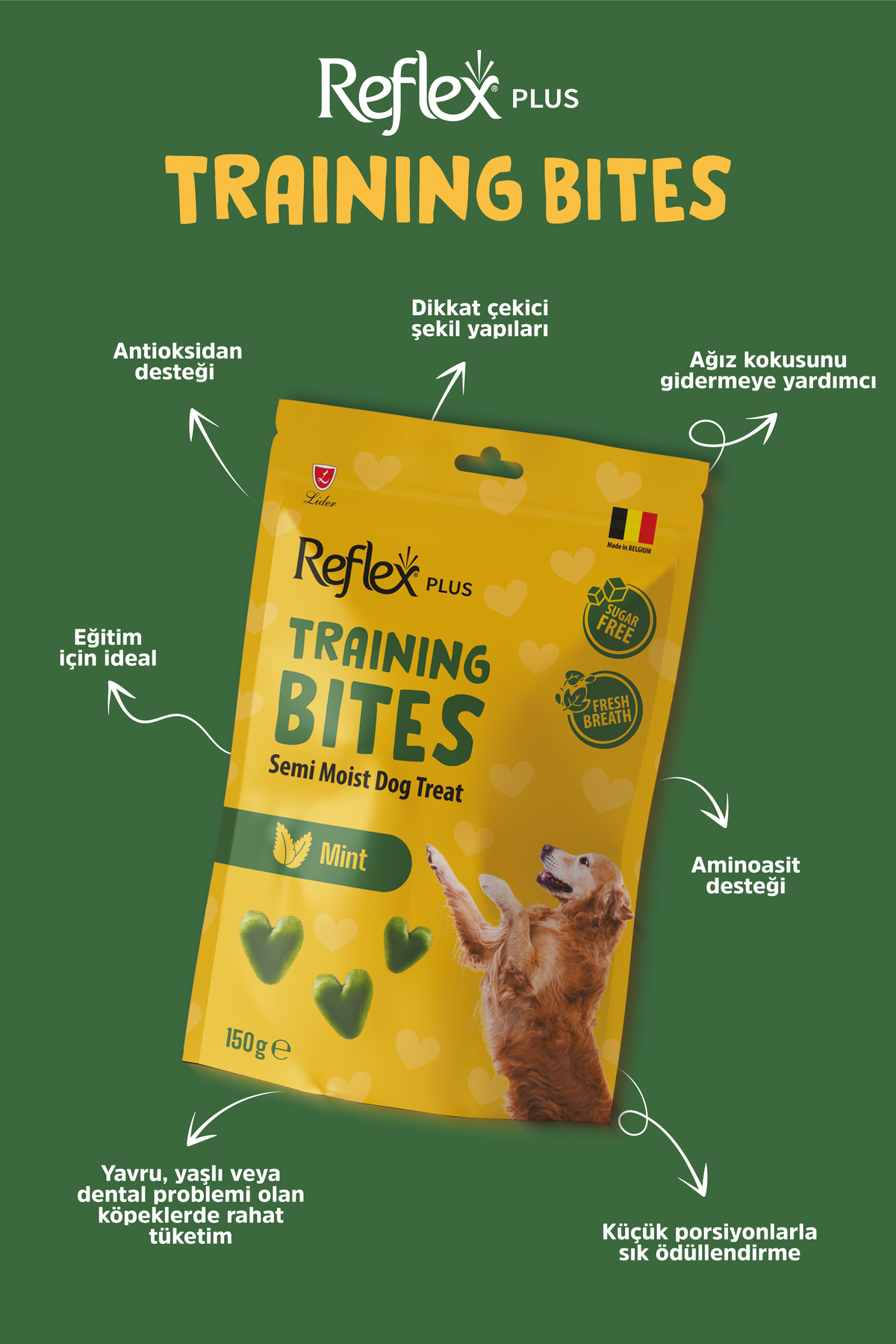 تشویقی سگ رفلکس Reflex Plus Training Bites با طعم نعناع، نرم، ۱۵۰ گرم