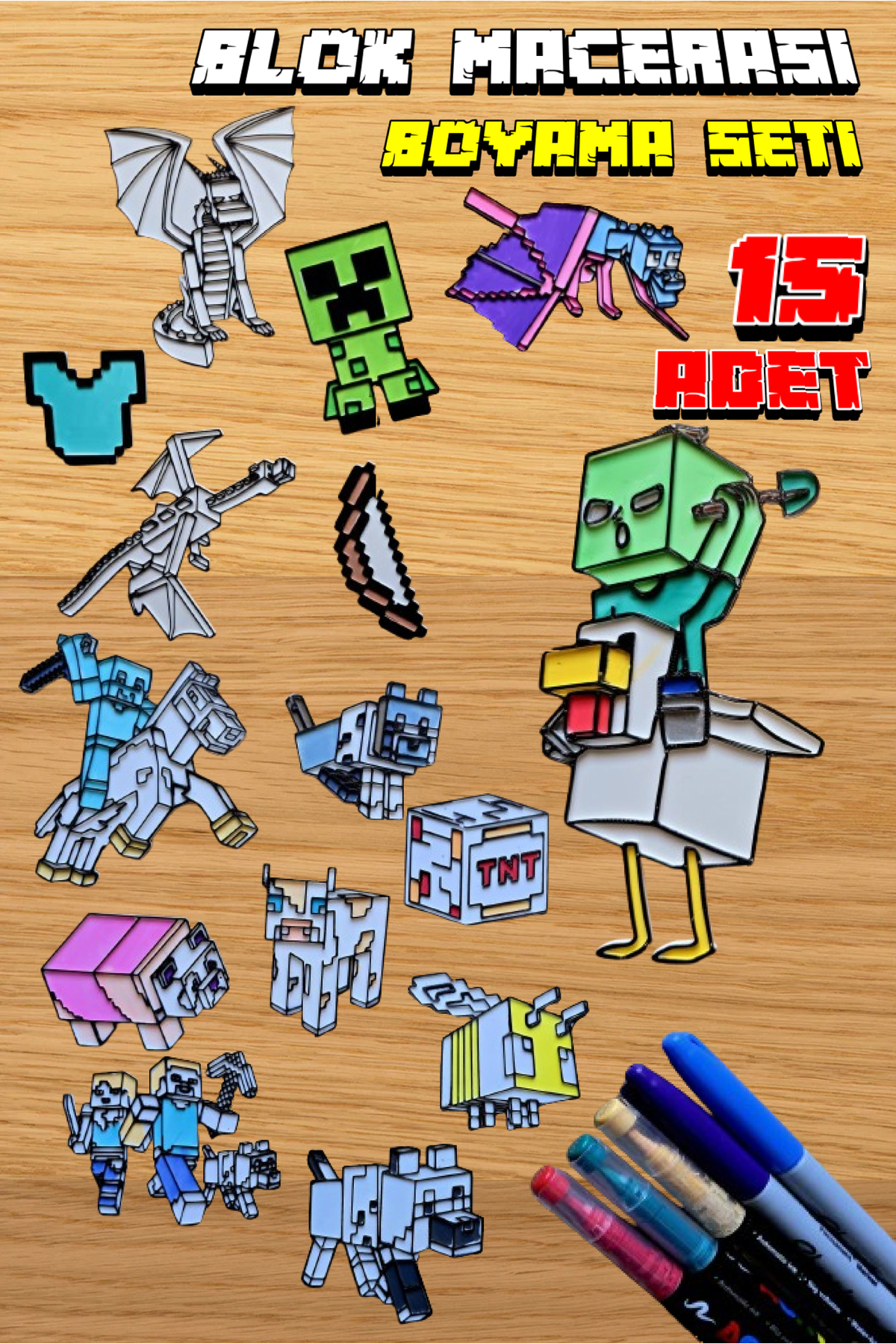 اسباب بازی های فیگور شخصیت ست نقاشی پلاستیکی 15 تکه MINECRAFT فعالیت آموزشی GiginGo