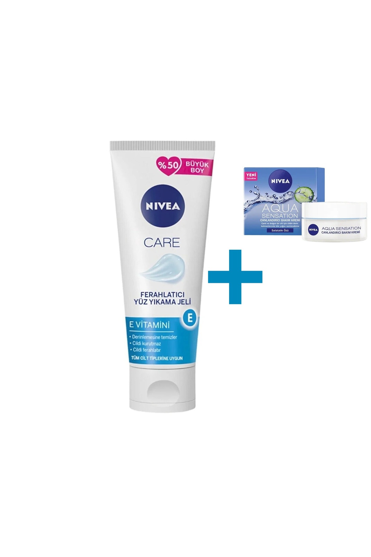 NIVEA ژل تمیزکننده آبرسان ویتامین E با افزودنی های ویتامین ال 225 میلی لیتر، کرم مراقبتی صورت انیمیشن آب سنسیشن 50 میلی لیتر