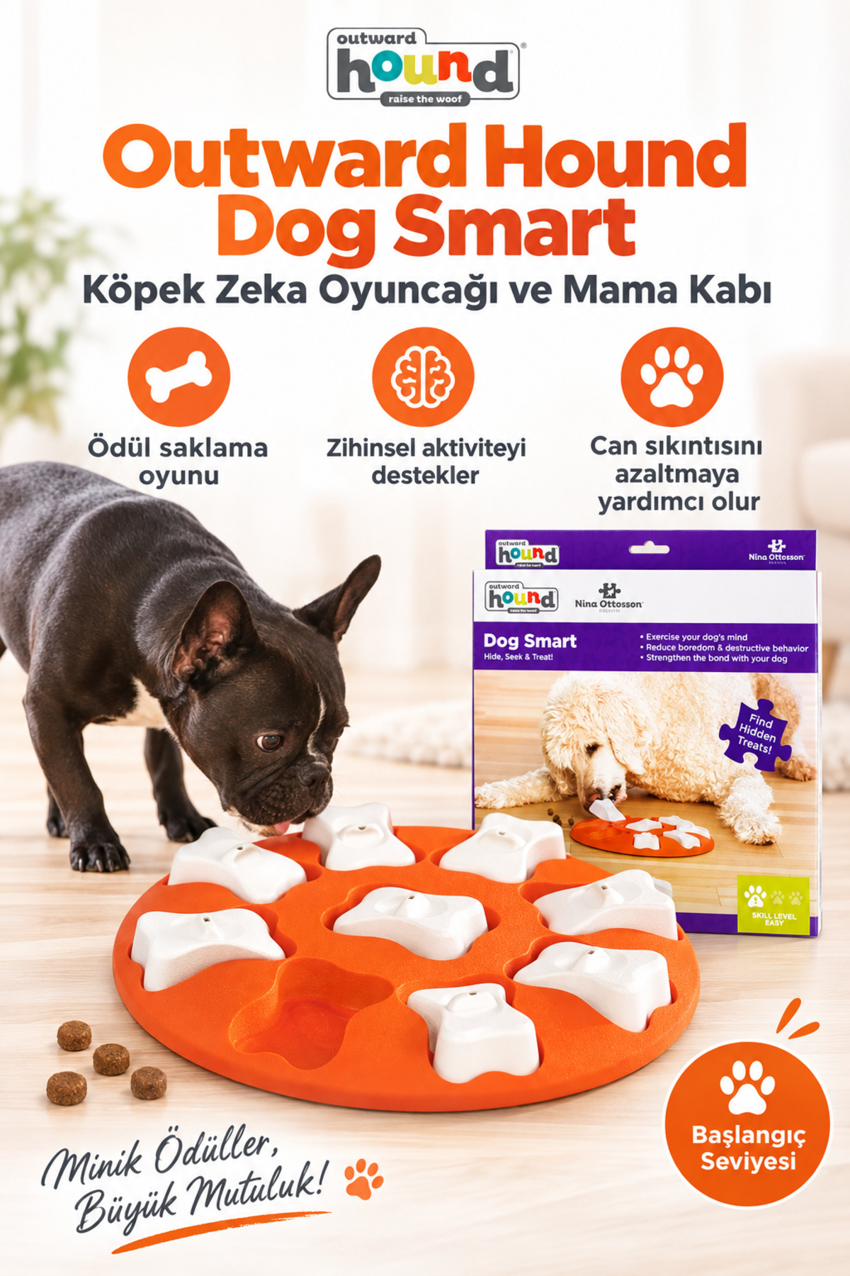 اسباب‌بازی فکری تعاملی سگ و ظرف غذا Dog Smart از اوتوارد هاوند Outward Hound، مدل PG1492، بژ