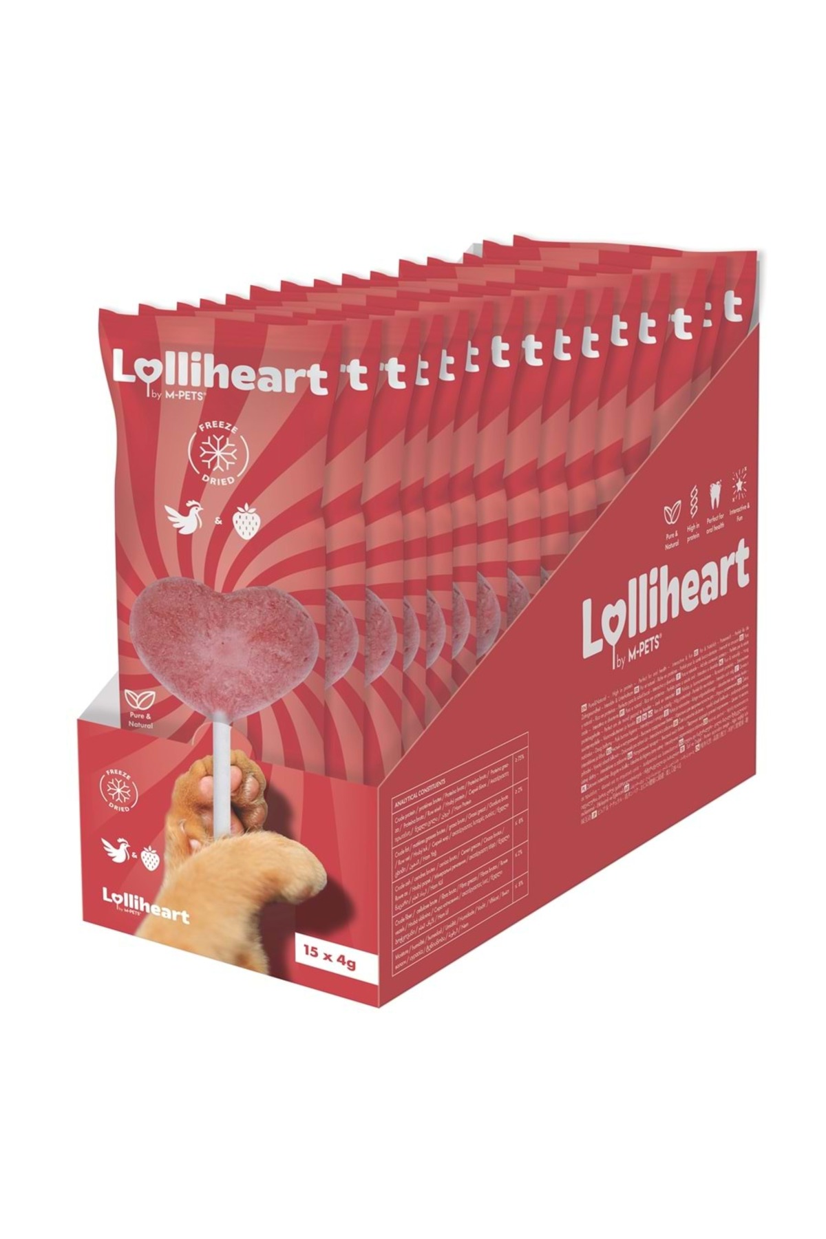 تشویقی گربه توت‌فرنگی ام‌پتس M-PETS، Lolliheart، ۴ گرم، ۱۵ عددی