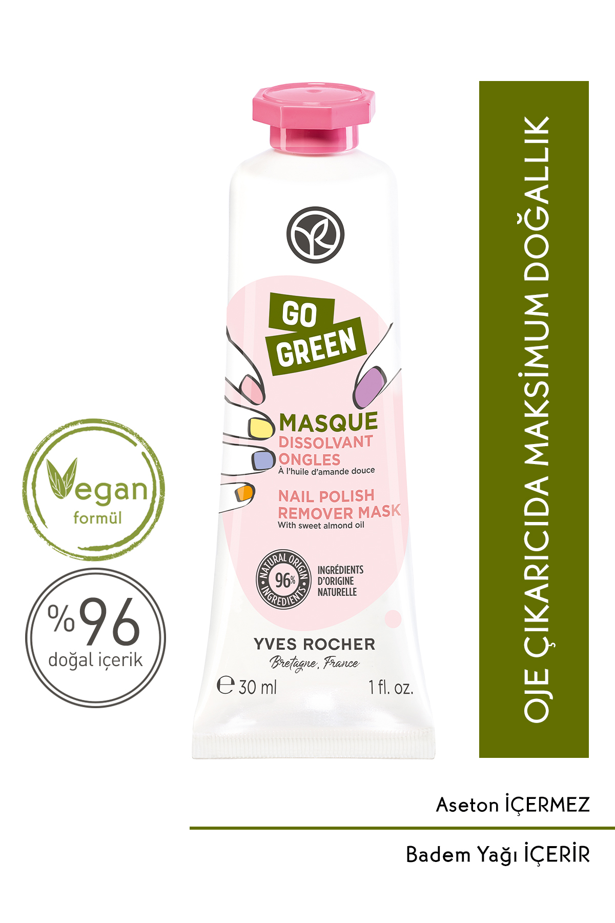 Yves Rocher کرم ژل پاک کننده لاک ناخن حاوی روغن بادام شیرین 30 میل