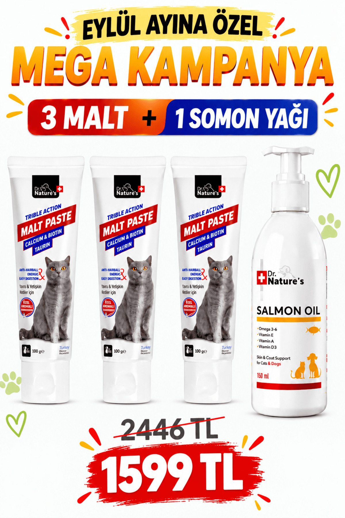 مجموعه خمیر مالت گربه و روغن سالمون دکتر نیچر Dr. Nature's