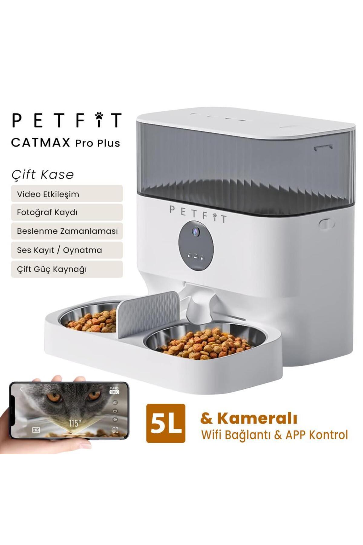 توالت خودکار گربه پت‌فیت Petfit Groove Q-Clean Wi-Fi خاکستری + CatMax Pro Plus 5L دوربین‌دار