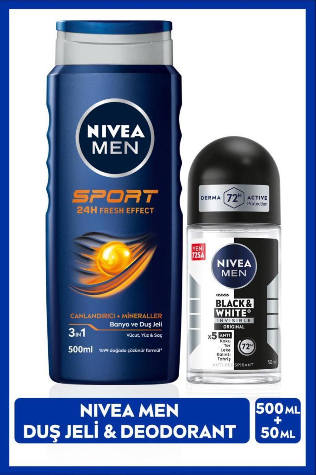 NIVEA ژل حمام ورزشی مردانه 500 میلی لیتر + ضد تعریق مردانه نیویا 50 میلی لیتر