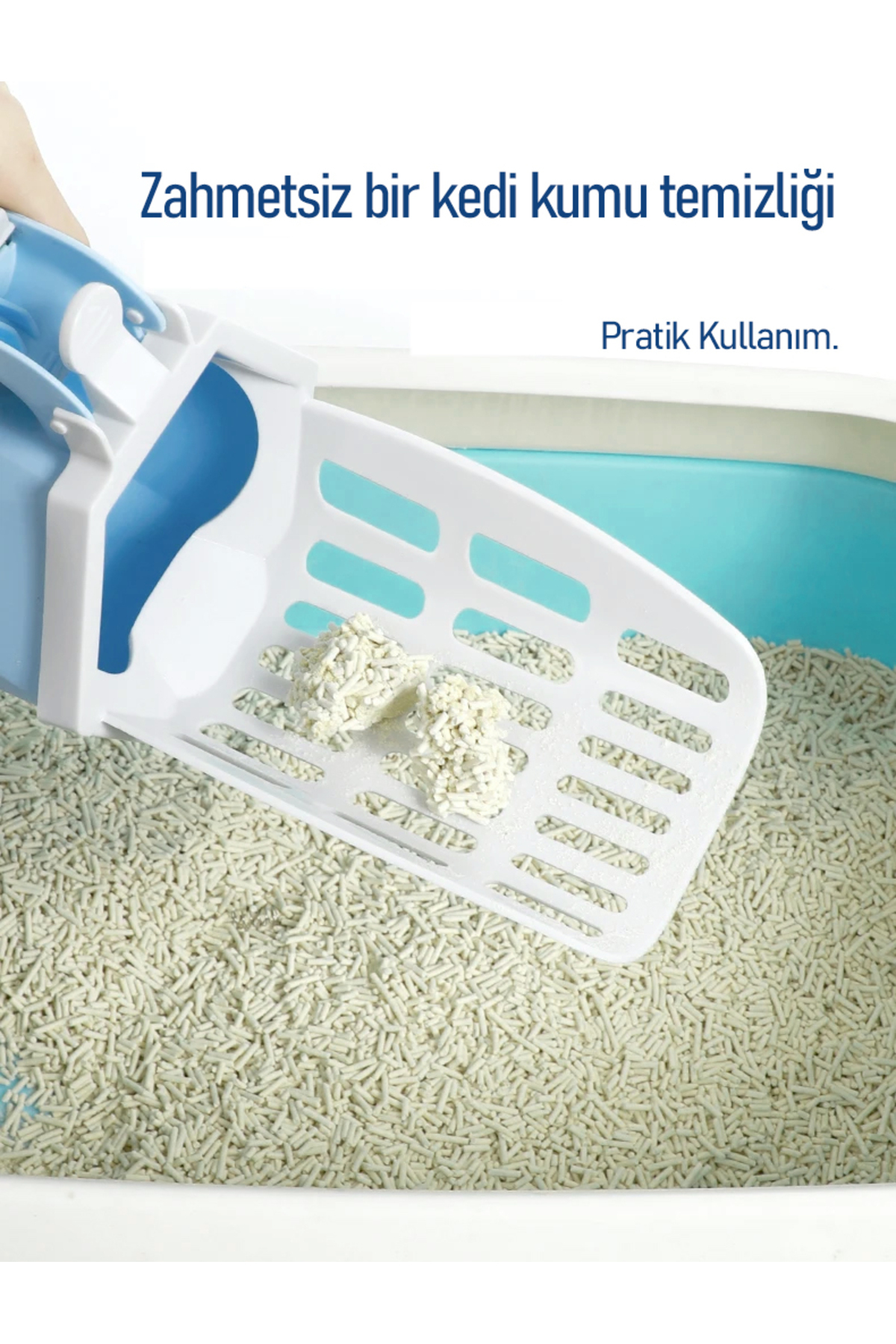 بیلچه خاک گربه لیترلکس LitterLux با الک و محفظه کیسه، مدل DP-042، آبی