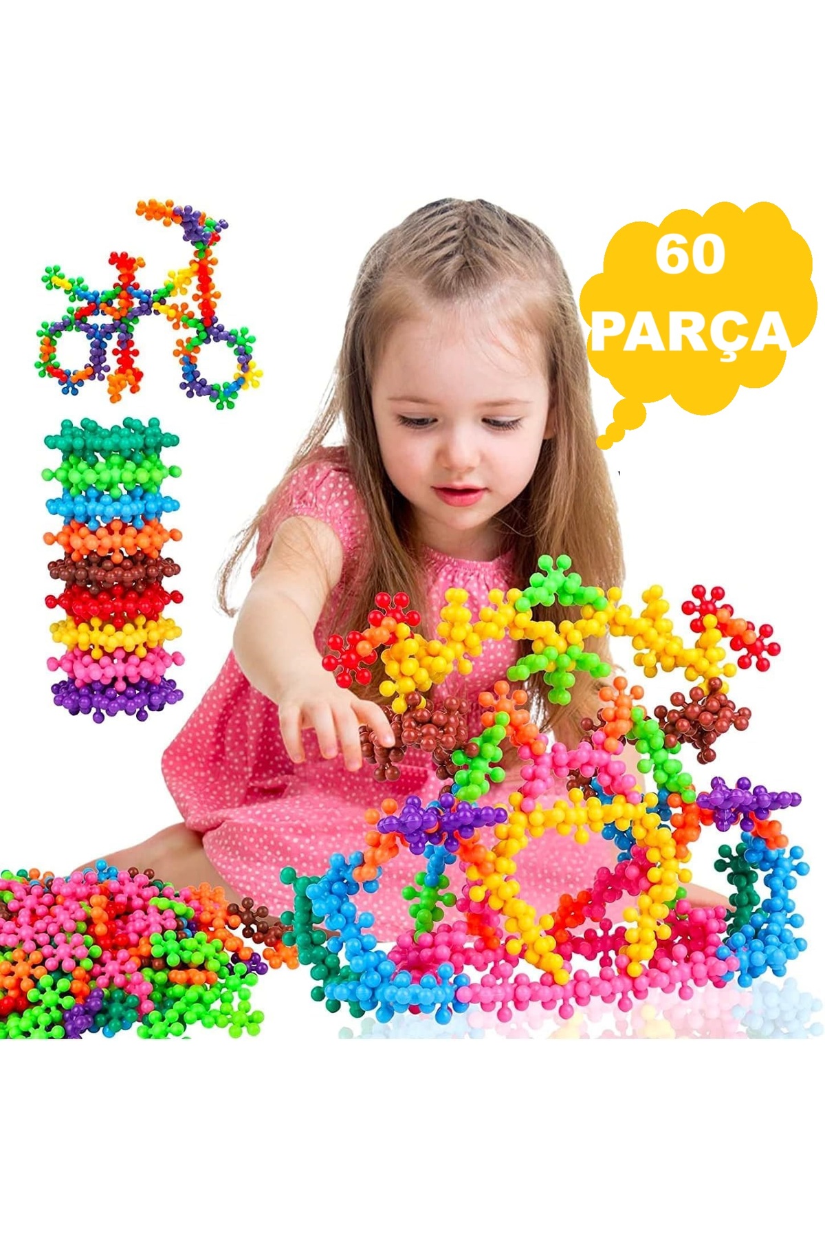 لگو و اسباب بازی های ساخت محور 60PCS 5 COLORS MOLECULE CONSTRUCTION ست بلوک ساختمانی خلاقانه برف ریزه نسخه جدید از ترکیه HAPPENS