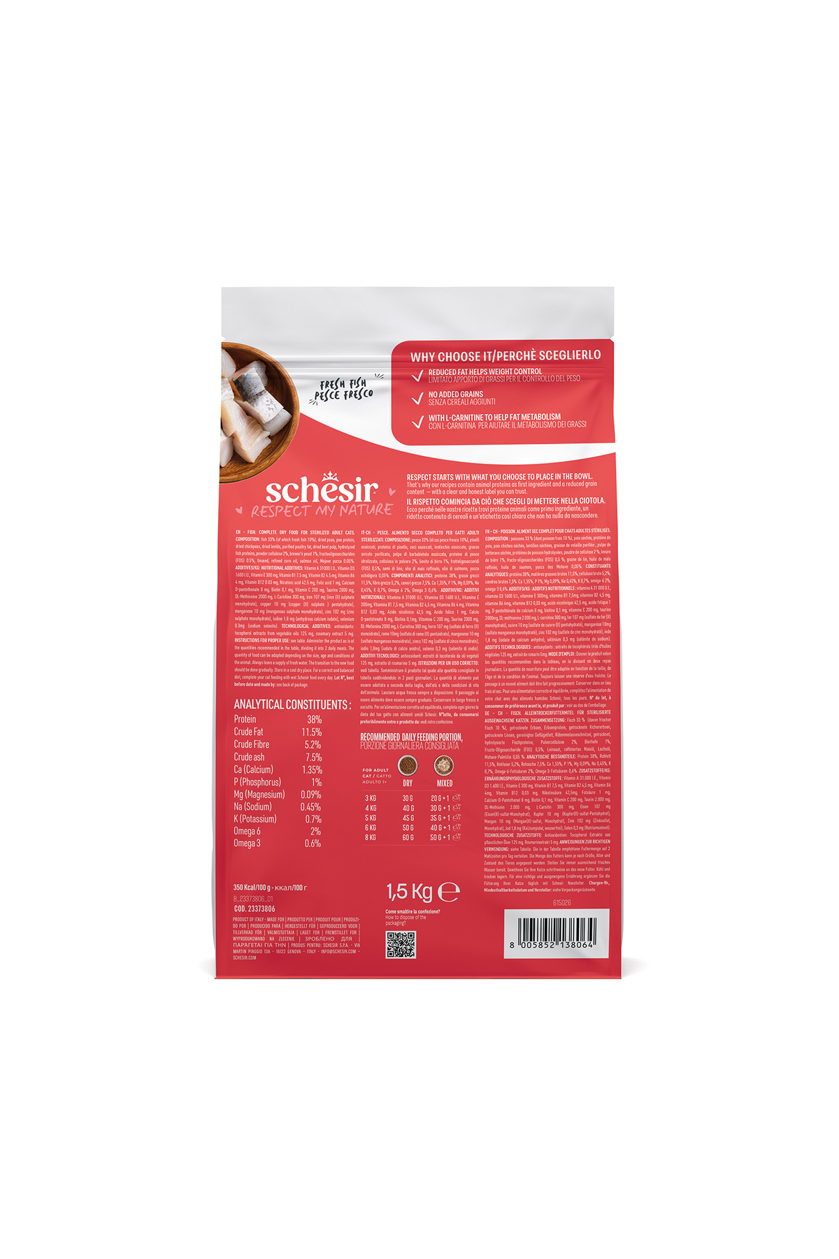 غذای خشک گربه شسیر Schesir Monoprotein با ماهی، ۱٫۵ کیلوگرم 1,5 kg