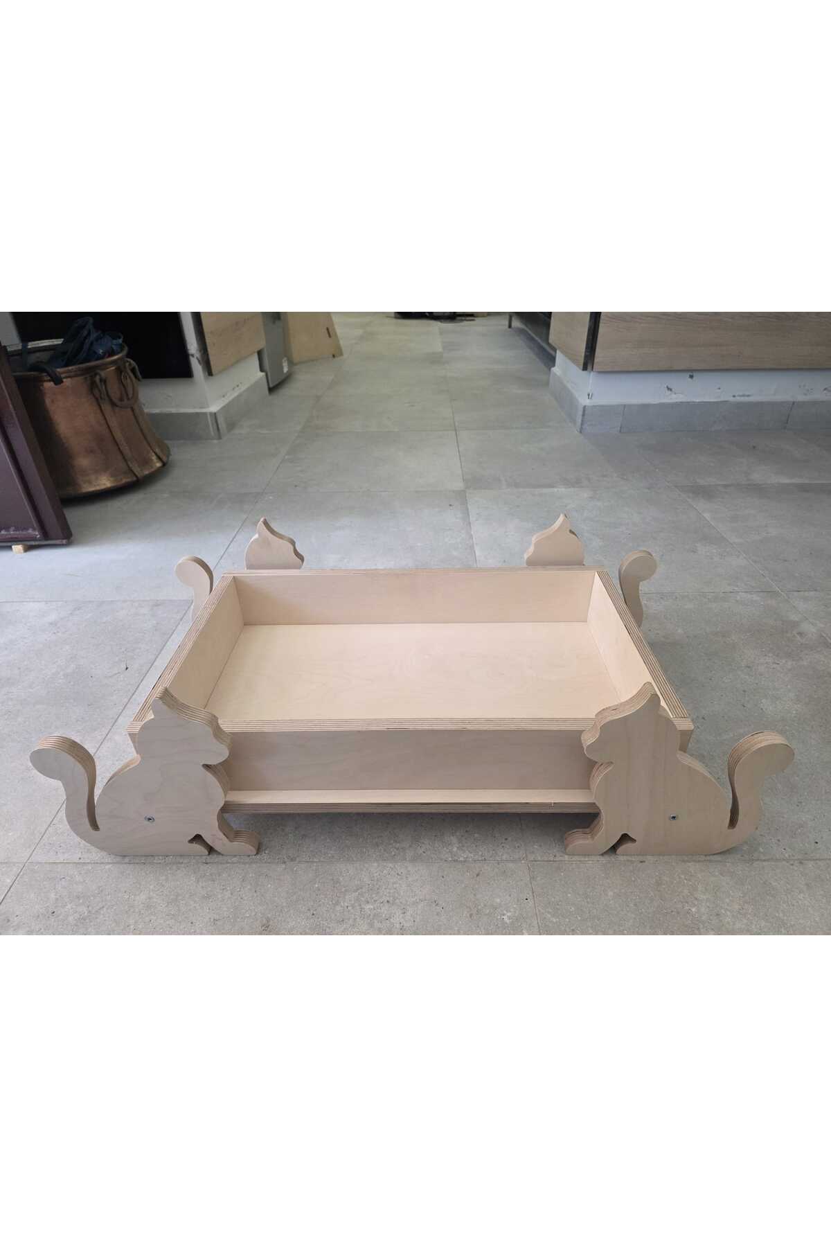 تخت جعبه‌ای گربه چوبی سرتی Sereti مدل srt-m05 با حکاکی سفارشی نام بژ
