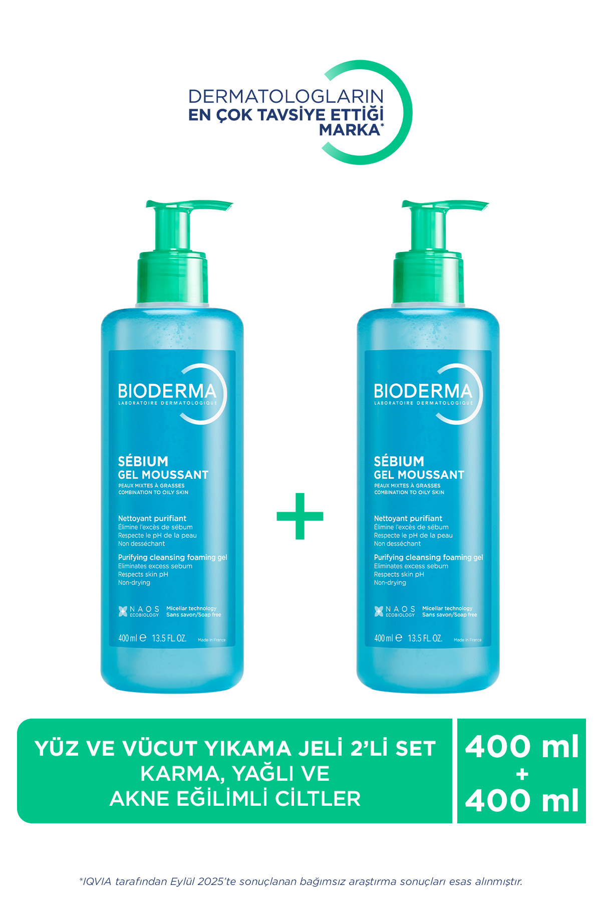 Bioderma ژل تمیزکننده پوست مختلط و چرب سبیوم دو عدد 500 میلی لیتر