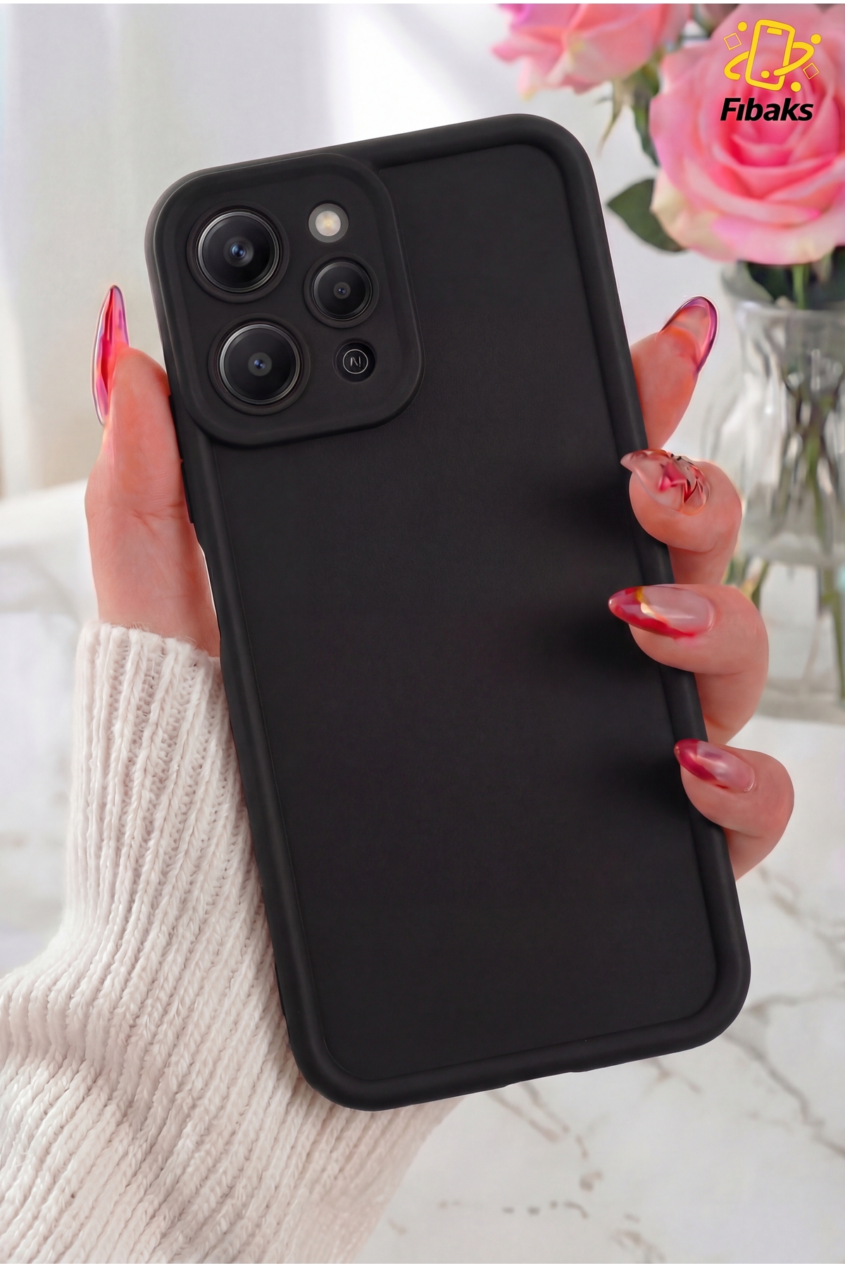کاور و قاب پوشش محافظ سیلیکونی مشکی ضد ضربه با بافت نرم دوربین 4G شیائومی REDMI 12 فیبکس Fibaks
