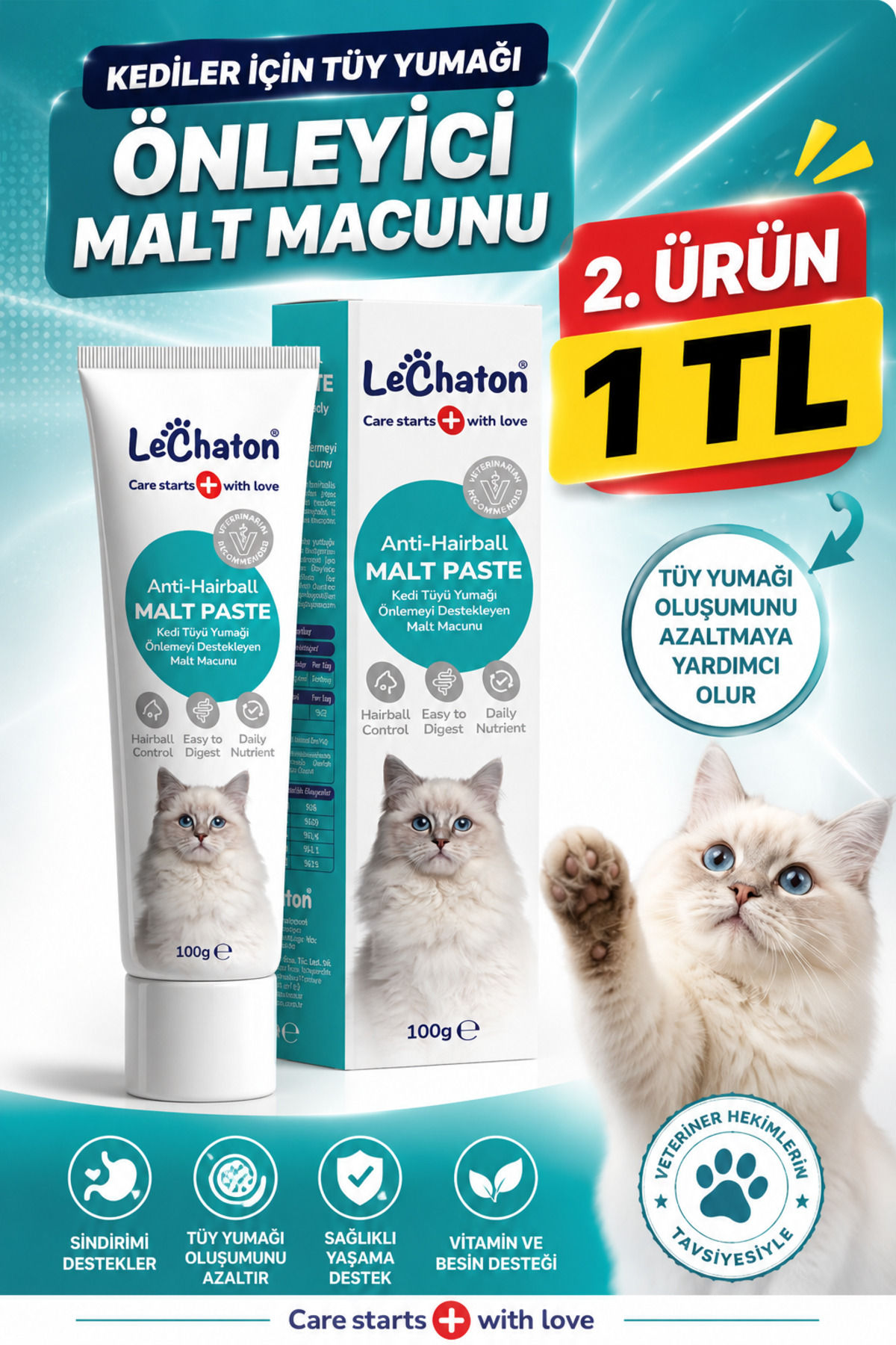 خمیر مالت گربه لچاتون پت کر LeChaton Pet Care، ۱۰۰ گرم