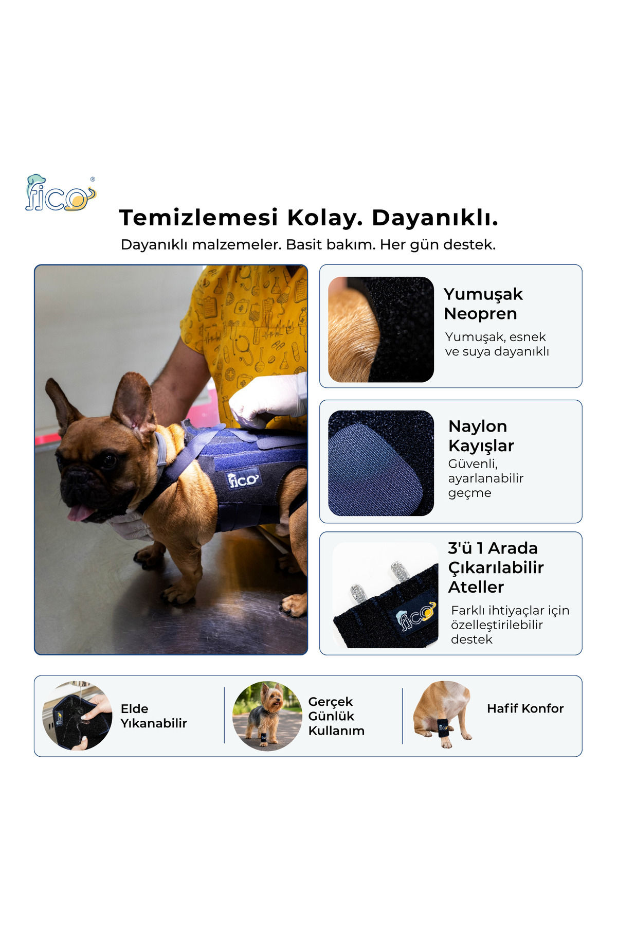 مچ‌بند حمایتی پای جلویی سگ فیکو پتس Fico Pets FLBL، آتل‌دار، سرمه‌ای