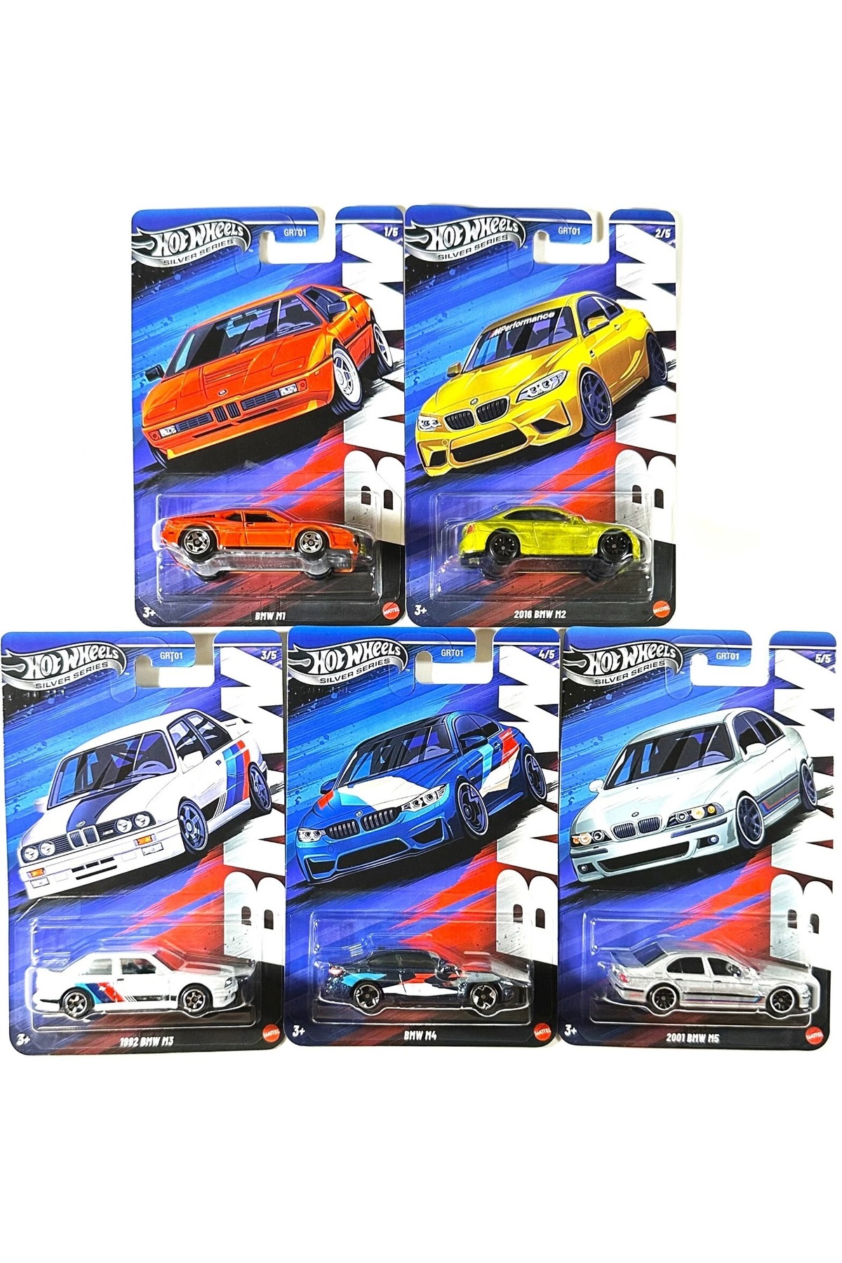 ماشین اسباب بازی مجموعه 5 تکه BMW سری نقره ای – M1, M2, M3, M4, M5 مدل دیکست کلکسیونی از ترکیه HOT WHEELS