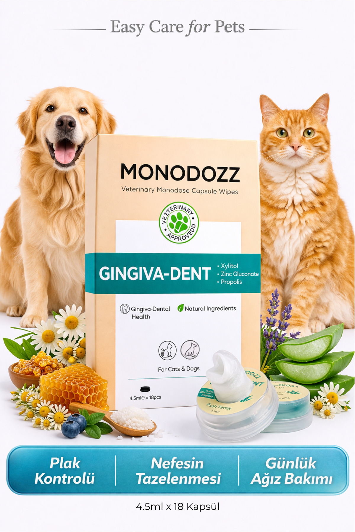 دستمال کپسولی فشاری مراقبت دهان و دندان سگ و گربه مونودوز MONODOZZ Gingiva-Dent