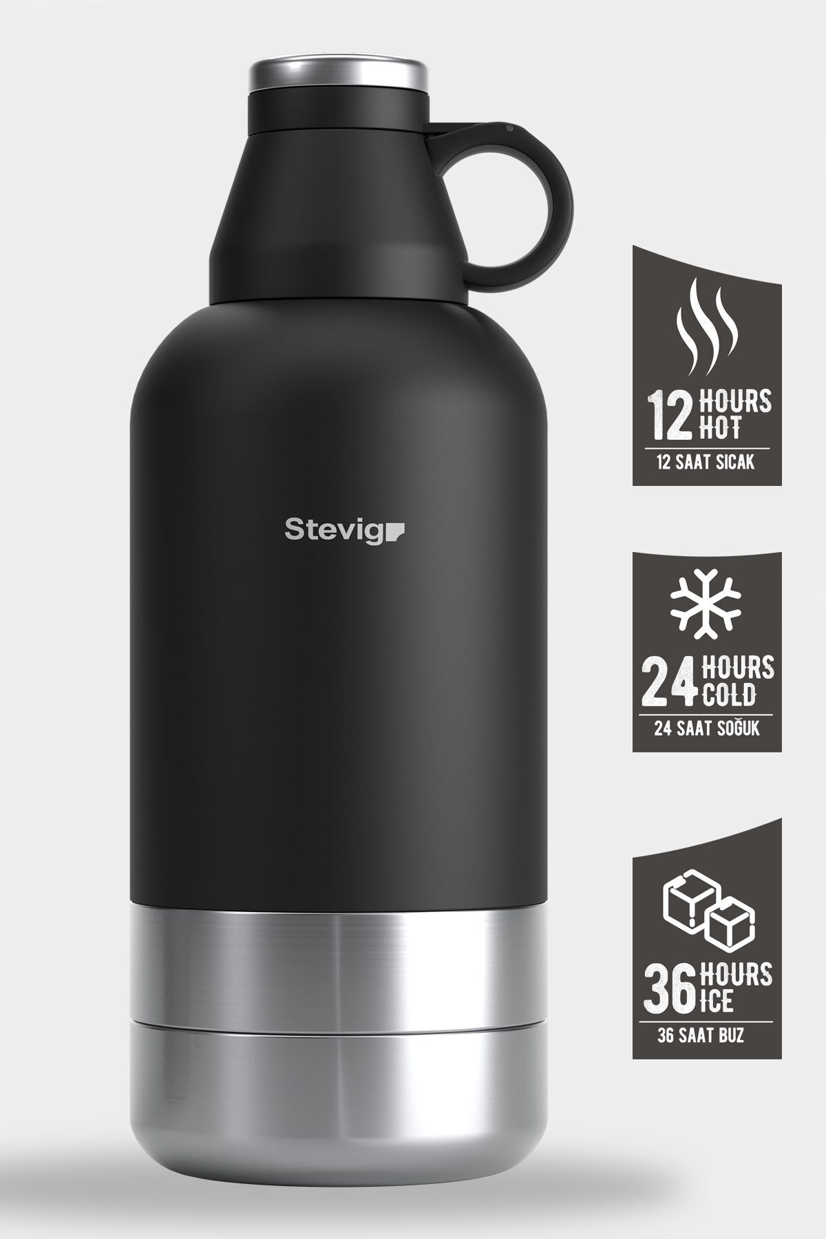 فلاسک 4 قمقمه فولادی چند فنجانی 1.9 LT. مشکی ST 212 اورجینال Stevig