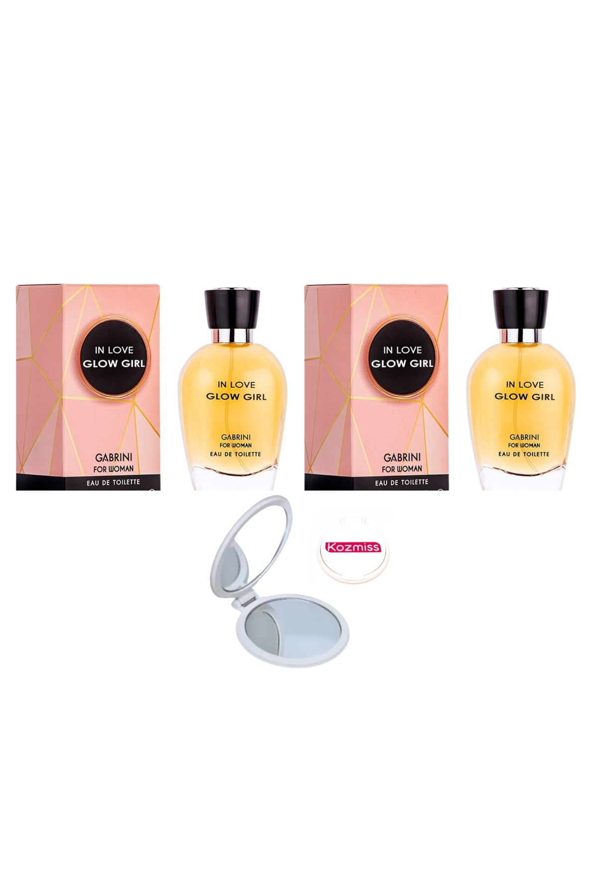 عطر زنانه در عشق GLOW GIRL 100 میل 2X قطعه + هدیه آینه KOZMISS Gabrini
