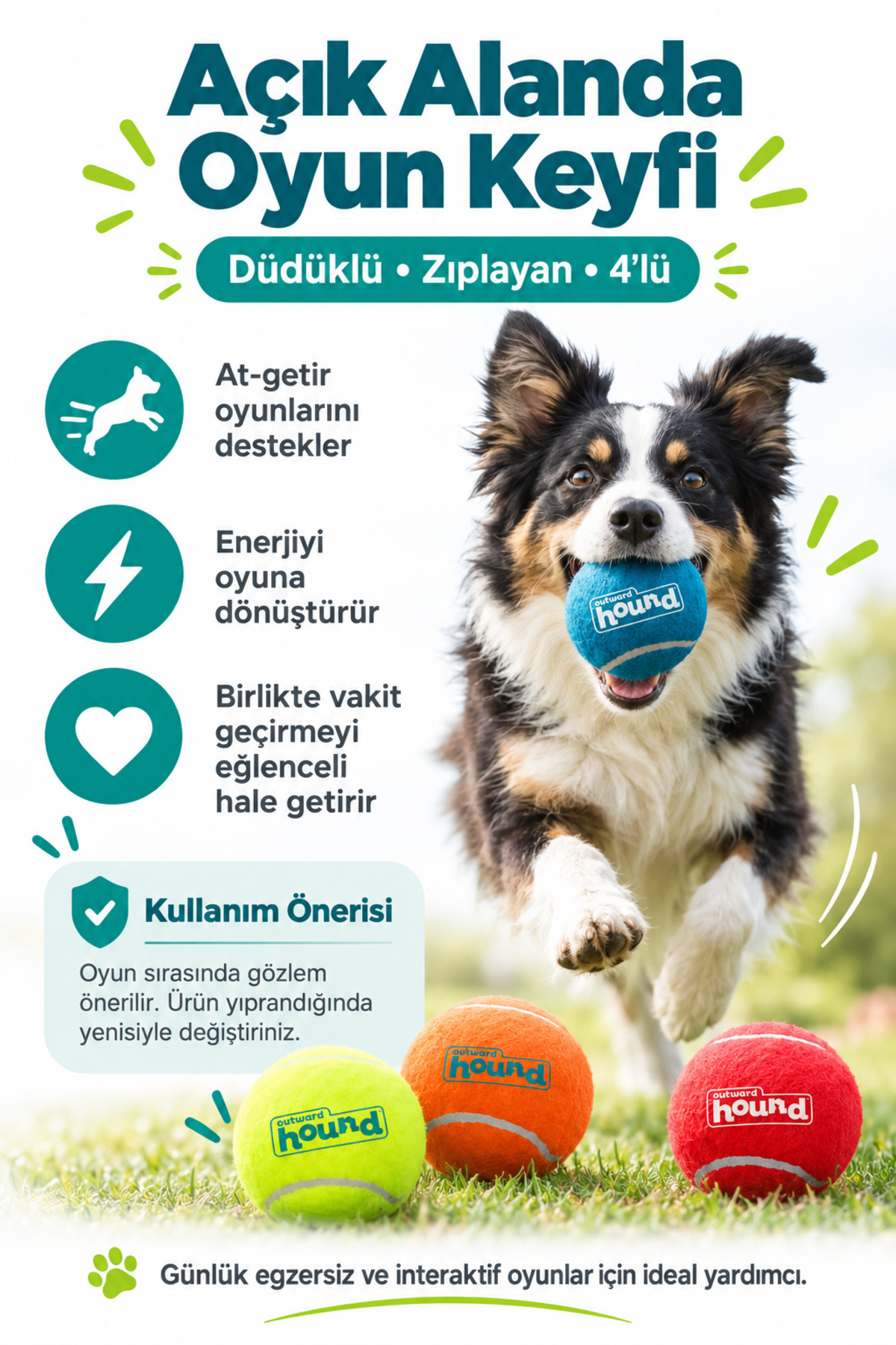 اسباب‌بازی سگ، ۴ توپ تنیس سوت‌دار سایز متوسط، اوت‌وارد هاوند Outward Hound (PG1231) چندرنگ