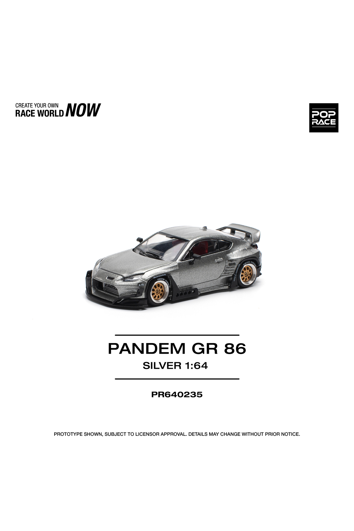 ماشین اسباب بازی :64 PANDEM GR86 SILVER – METAL DIECAST MODEL CAR WITH OPENABLE HOOD PR640235 pop race 1