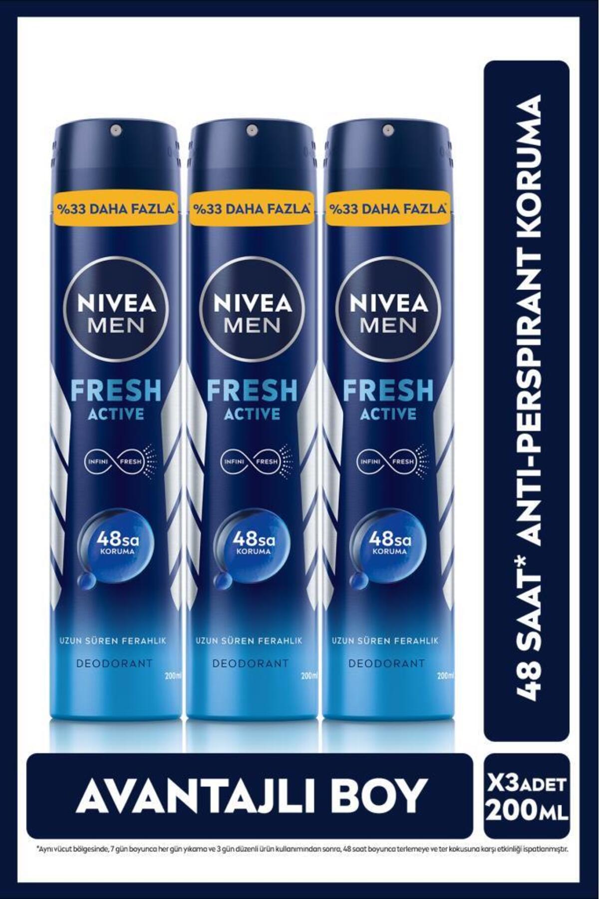 NIVEA اسپری ضد تعریق مردانه فعال تازه با محافظت 48 ساعته 200mlx3adet