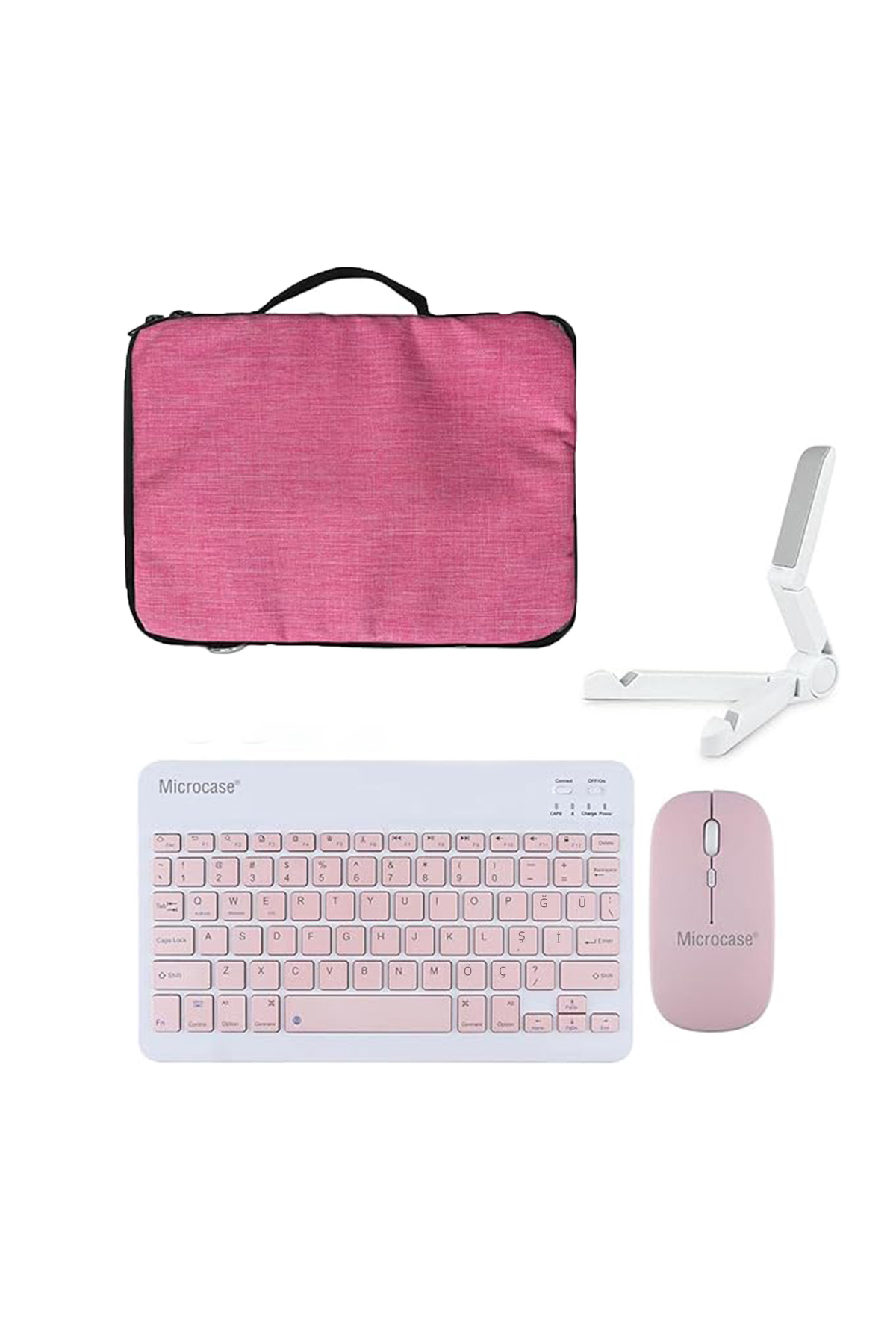 کاور تبلت کیف سازگار با APPLE IPAD PRO 13 + صفحه کلید بلوتوث ترکی ماوس پایه صورتی Microcase